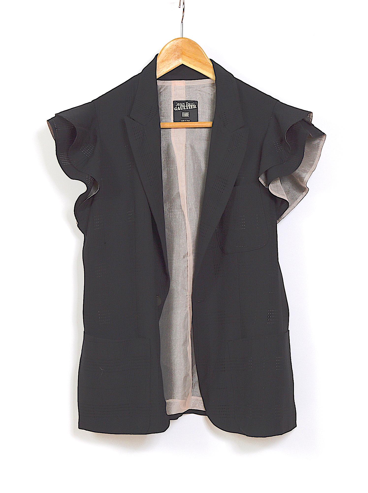 Black Jean Paul Gaultier 1990s vintage black jacket featuring short ruffle sleeves