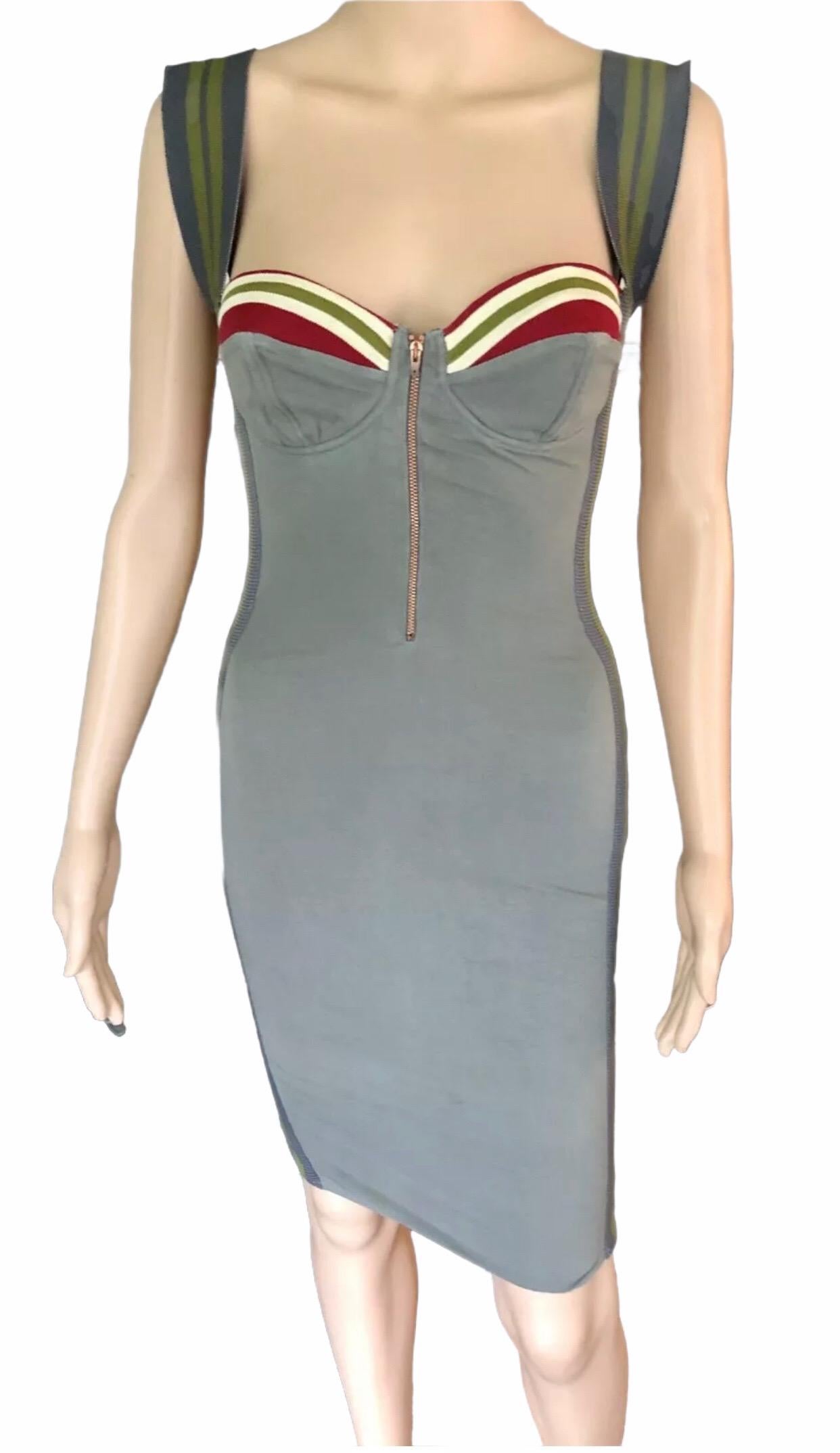 Gray Jean Paul Gaultier 1990's Vintage Bustier Bodycon Knit Mini Dress