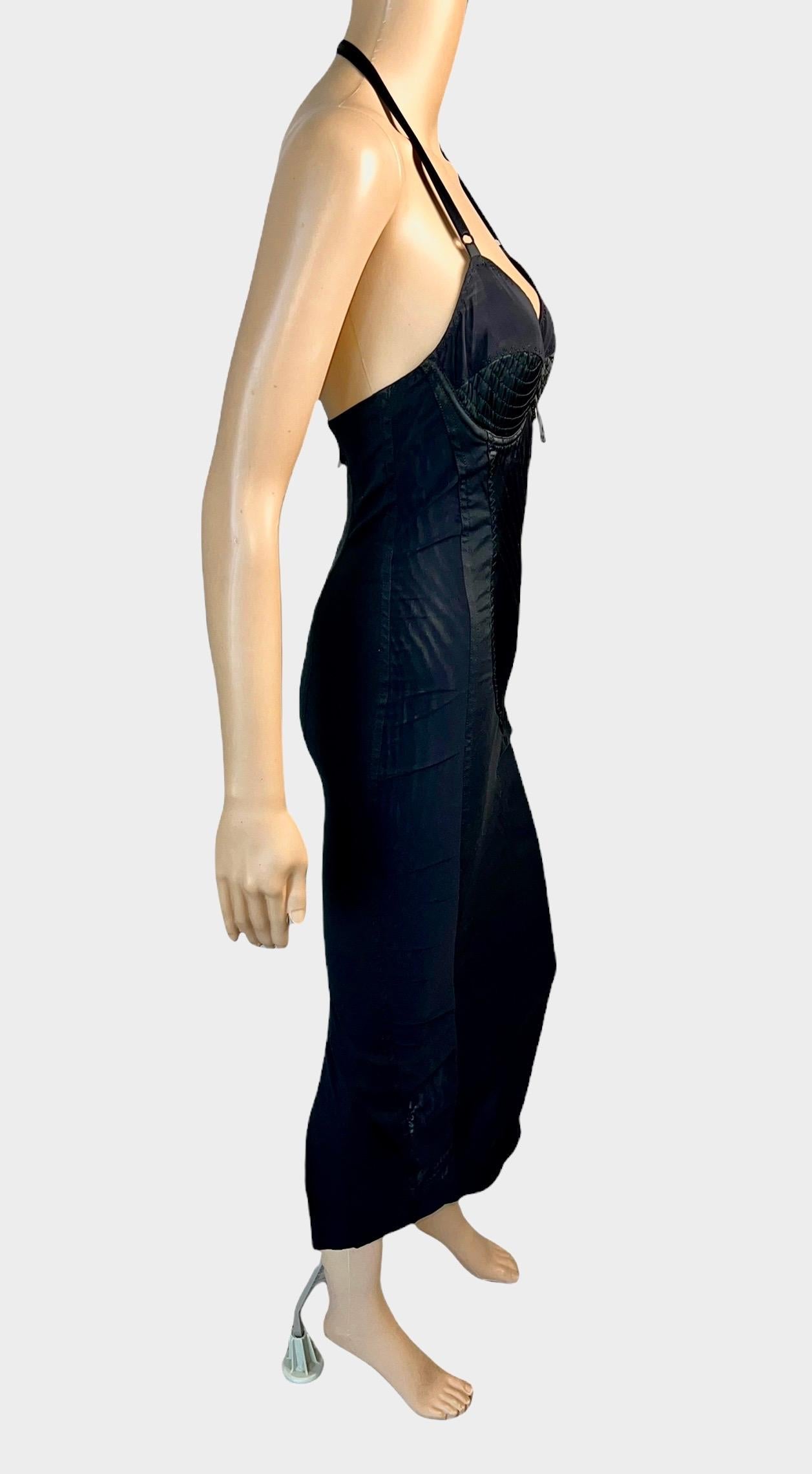 Jean Paul Gaultier 1990's Vintage Cone Bra Corset Bondage Black Evening Dress 5