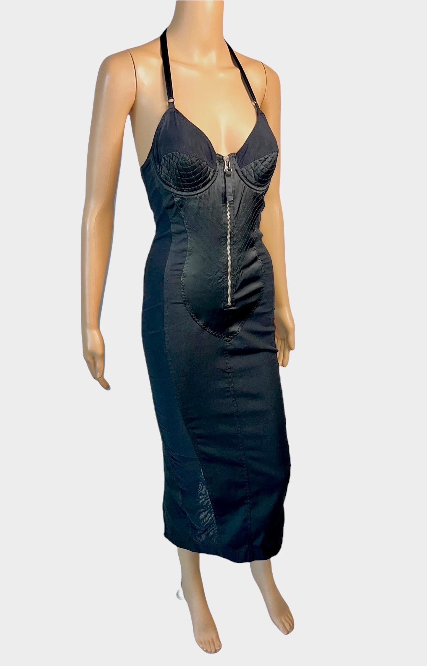 Jean Paul Gaultier 1990's Vintage Cone Bra Corset Bondage Black Evening Dress For Sale 7