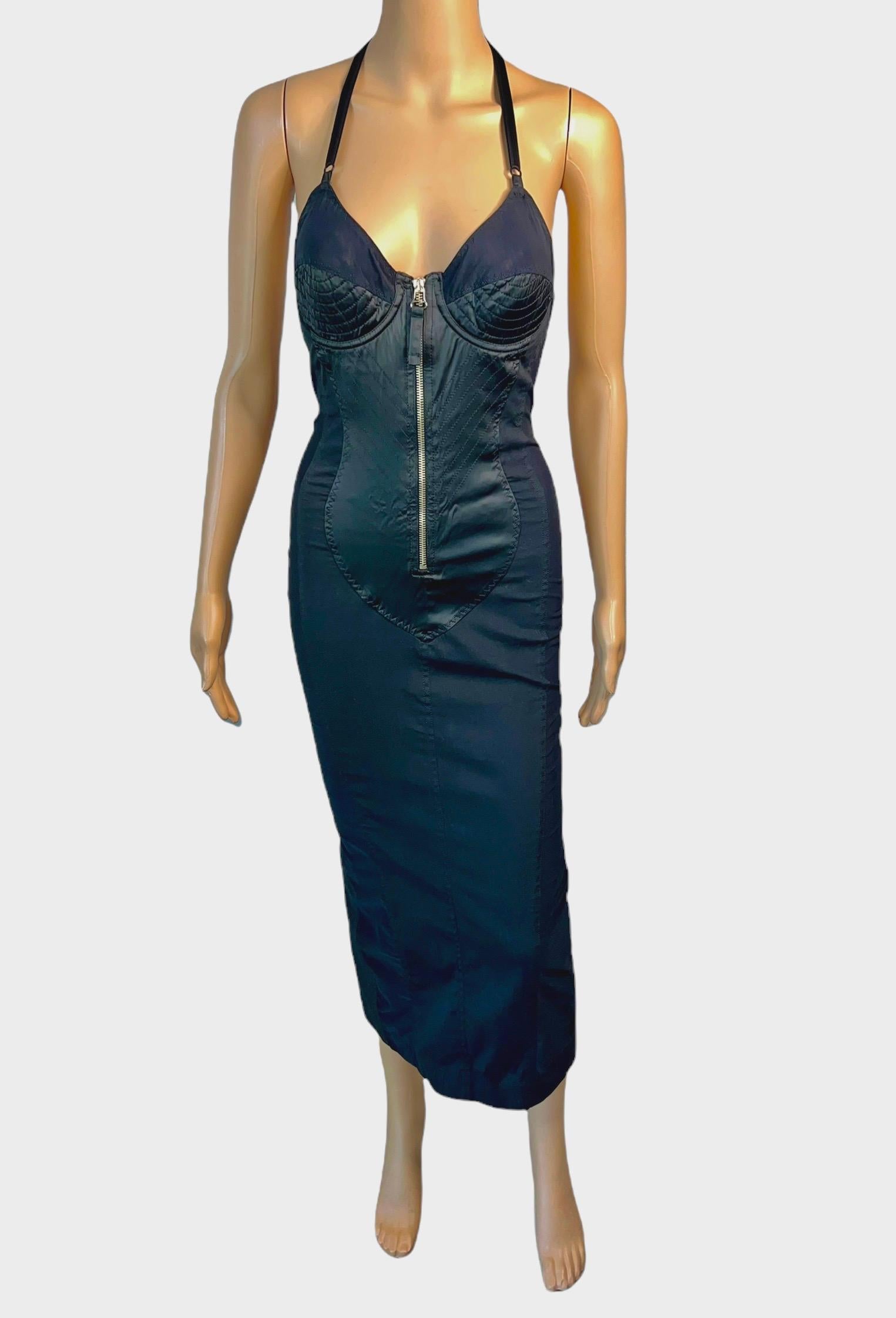 Jean Paul Gaultier 1990's Vintage Cone Bra Corset Bondage Black Evening Dress 6