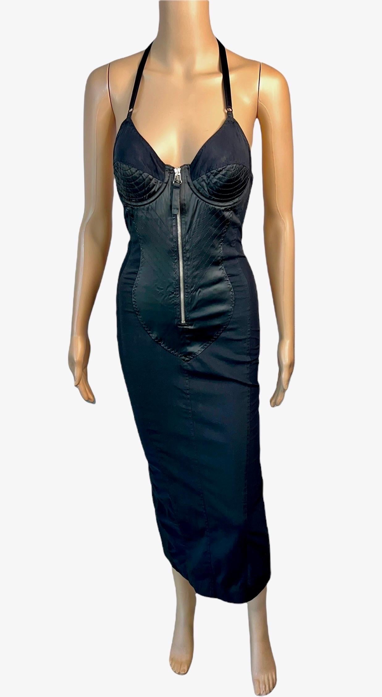 Jean Paul Gaultier 1990's Vintage Cone Bra Corset Bondage Black Evening Dress In Good Condition For Sale In Naples, FL