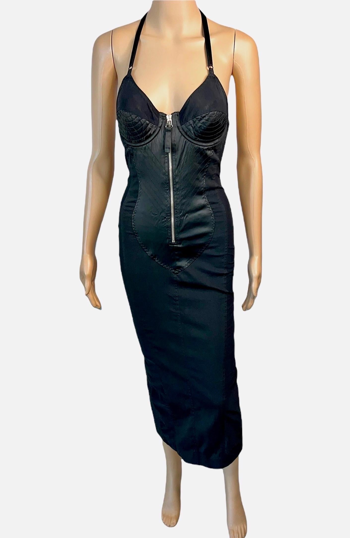 Women's or Men's Jean Paul Gaultier 1990's Vintage Cone Bra Corset Bondage Black Evening Dress For Sale
