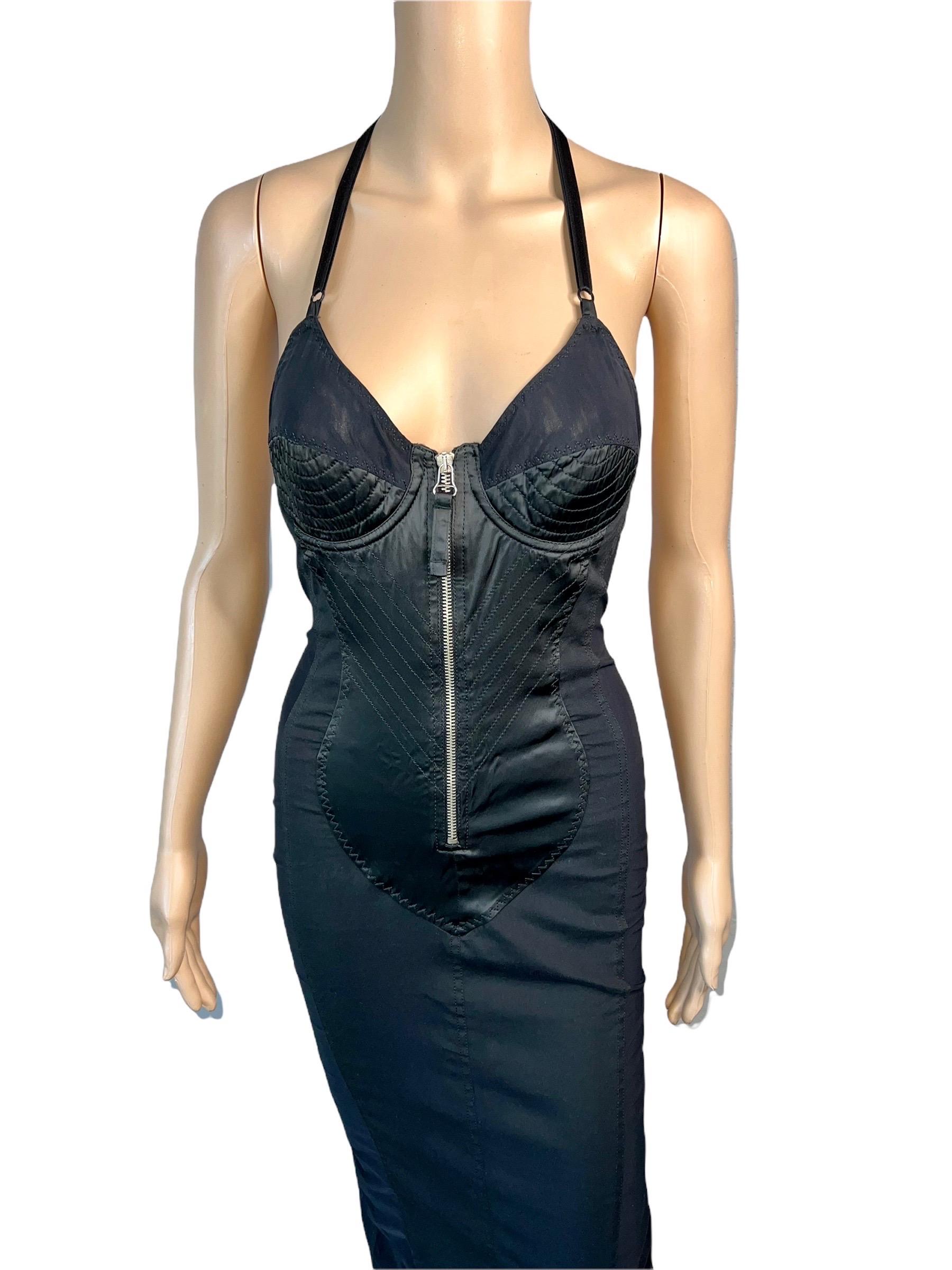 Jean Paul Gaultier 1990's Vintage Cone Bra Corset Bondage Black Evening Dress For Sale 1