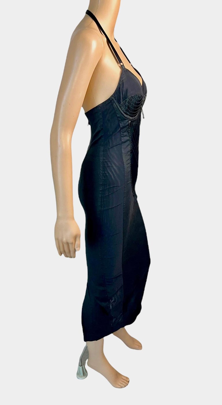 Jean Paul Gaultier 1990's Vintage Cone Bra Corset Bondage Black Evening Dress 3