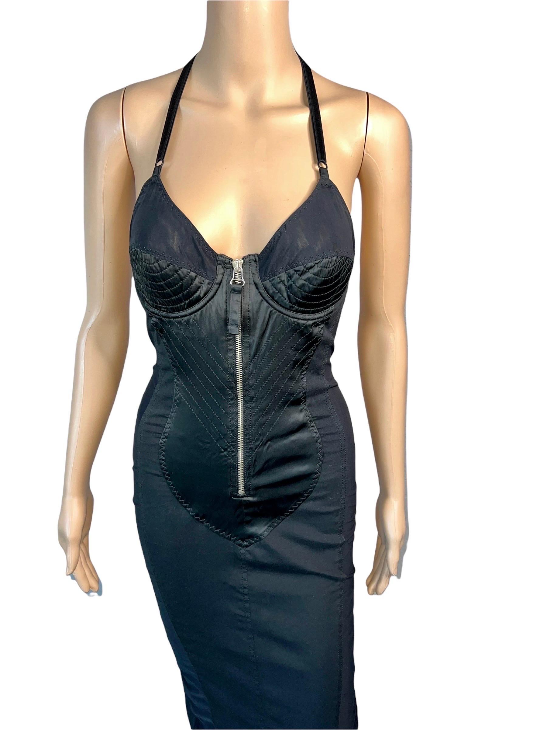 Jean Paul Gaultier 1990's Vintage Cone Bra Corset Bondage Black Evening Dress For Sale 3