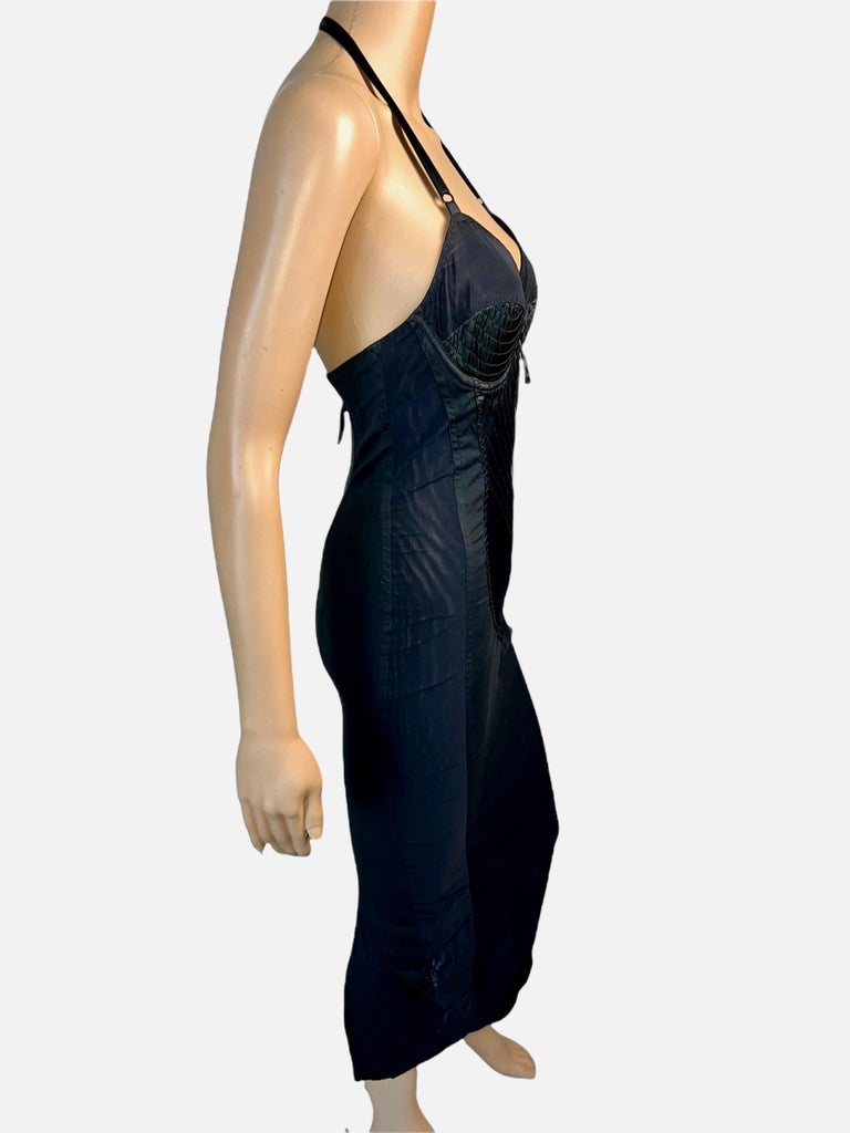 Jean Paul Gaultier 1990's Vintage Cone Bra Corset Bondage Black Evening Dress 5