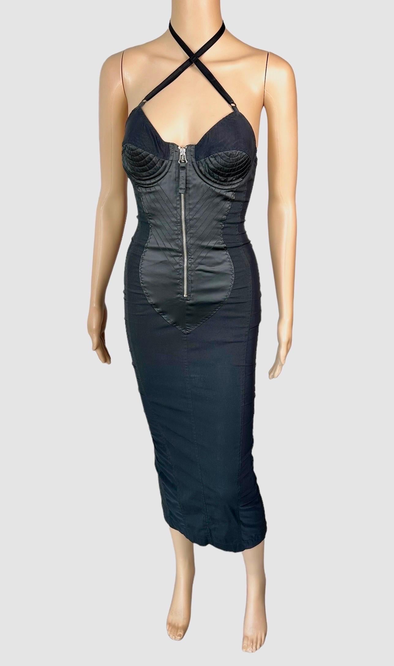 Jean Paul Gaultier 1990's Vintage Cone Bra Corset Bondage Black Evening Dress For Sale 5