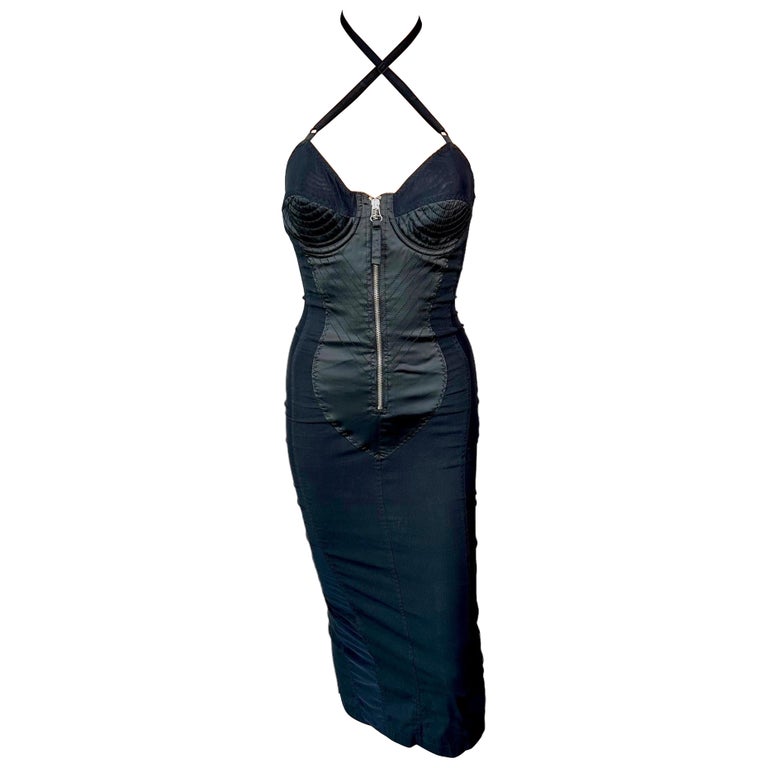Jean Paul Gaultier 1990's Vintage Cone Bra Corset Bondage Black Evening  Dress For Sale at 1stDibs