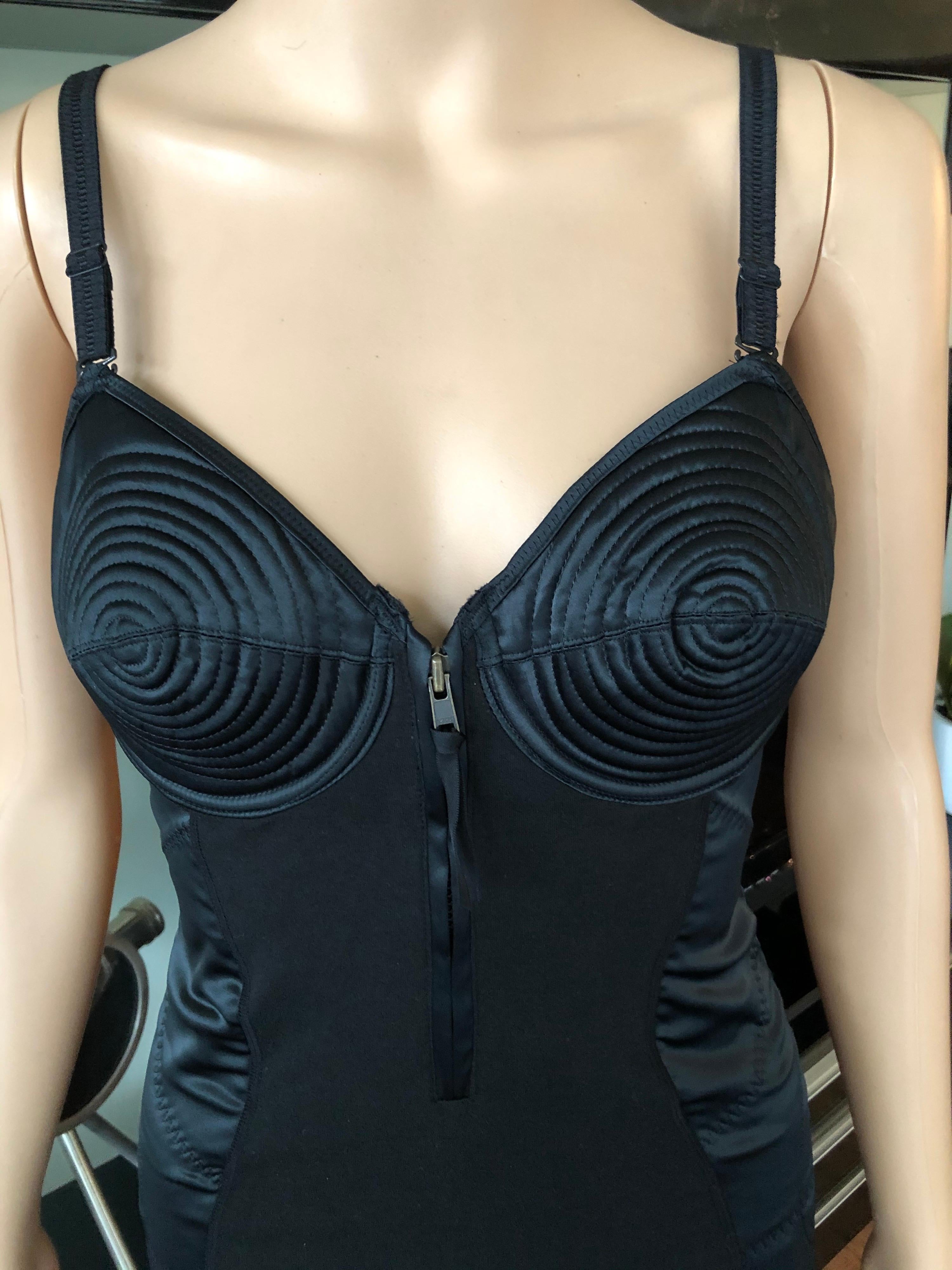Jean Paul Gaultier 1990's Vintage Cone Bra Corset Bondage Black Mini Dress XS/S

Please note size and fabric tags are missing. Please find the approximate measurements below:
Chest: 28-33