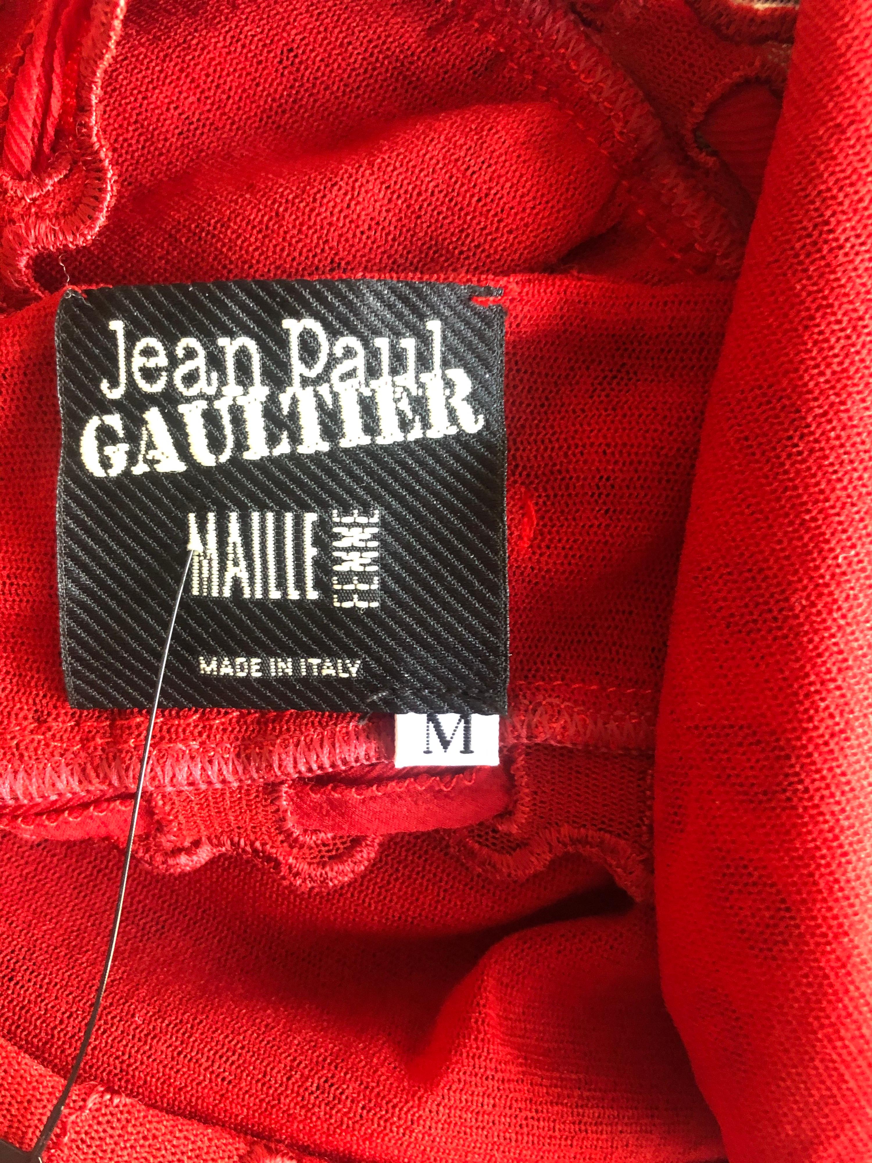 Jean Paul Gaultier 1990's Vintage Eyelet Red Bralette Bra Crop Top  For Sale 1