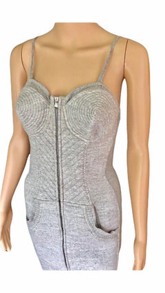 Jean Paul Gaultier 1990's Vintage Gray Cone Bra Corset Long Dress