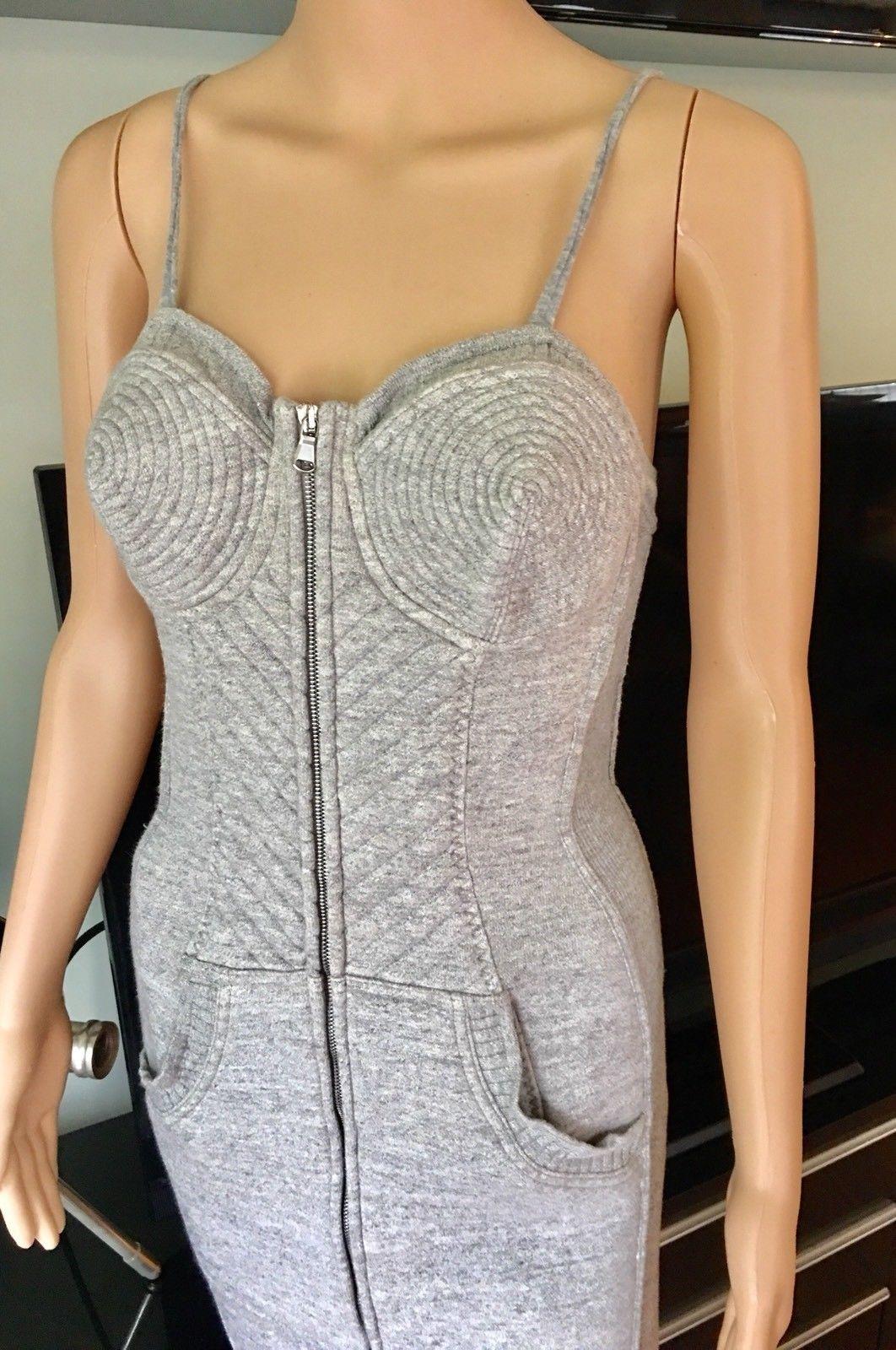 Jean Paul Gaultier 1990's Vintage Gray Cone Bra Corset Long Dress In Excellent Condition For Sale In Naples, FL