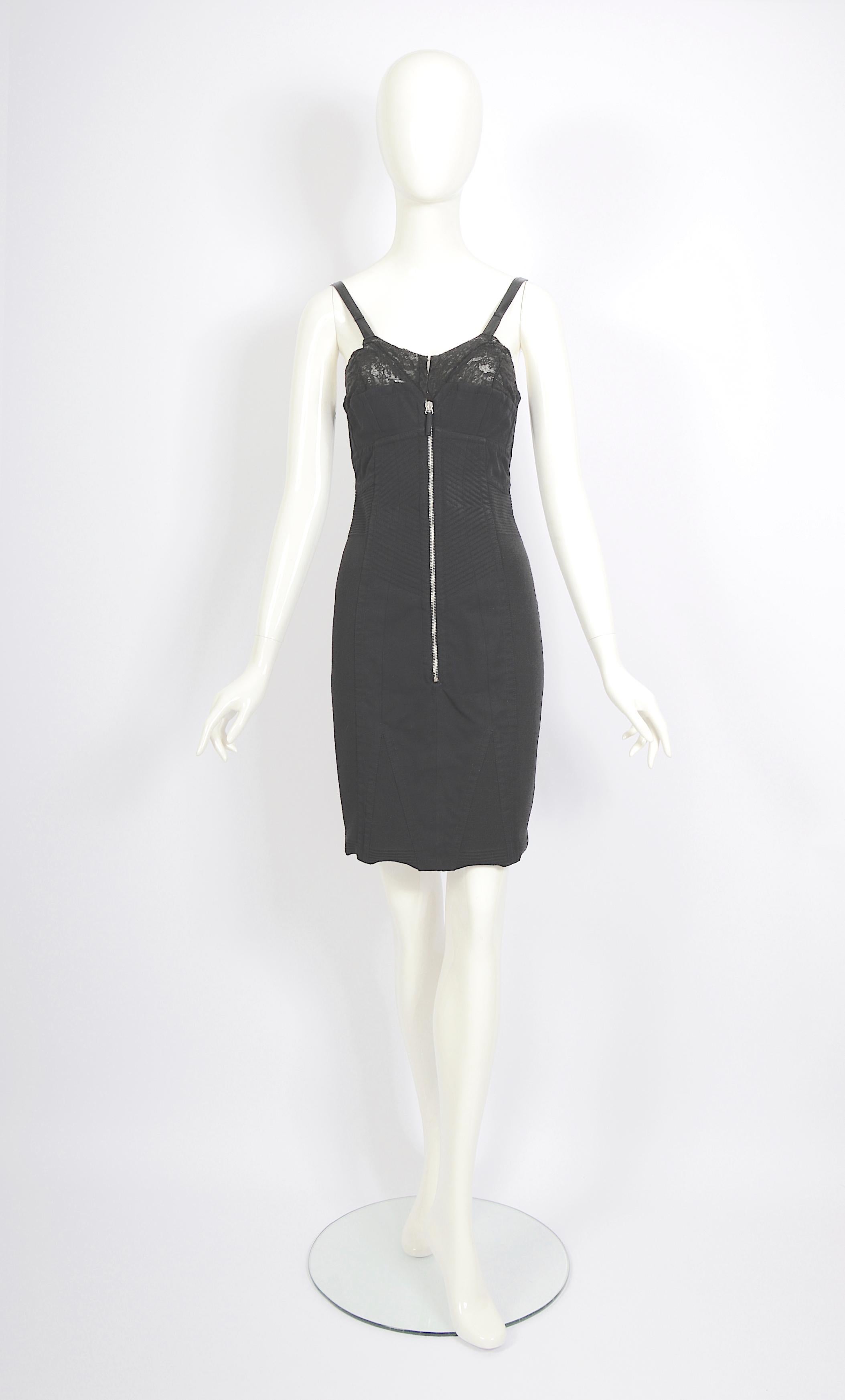 Jean Paul Gaultier 1990s vintage Important lingerie style corset bra black dress In Excellent Condition For Sale In Antwerpen, Vlaams Gewest