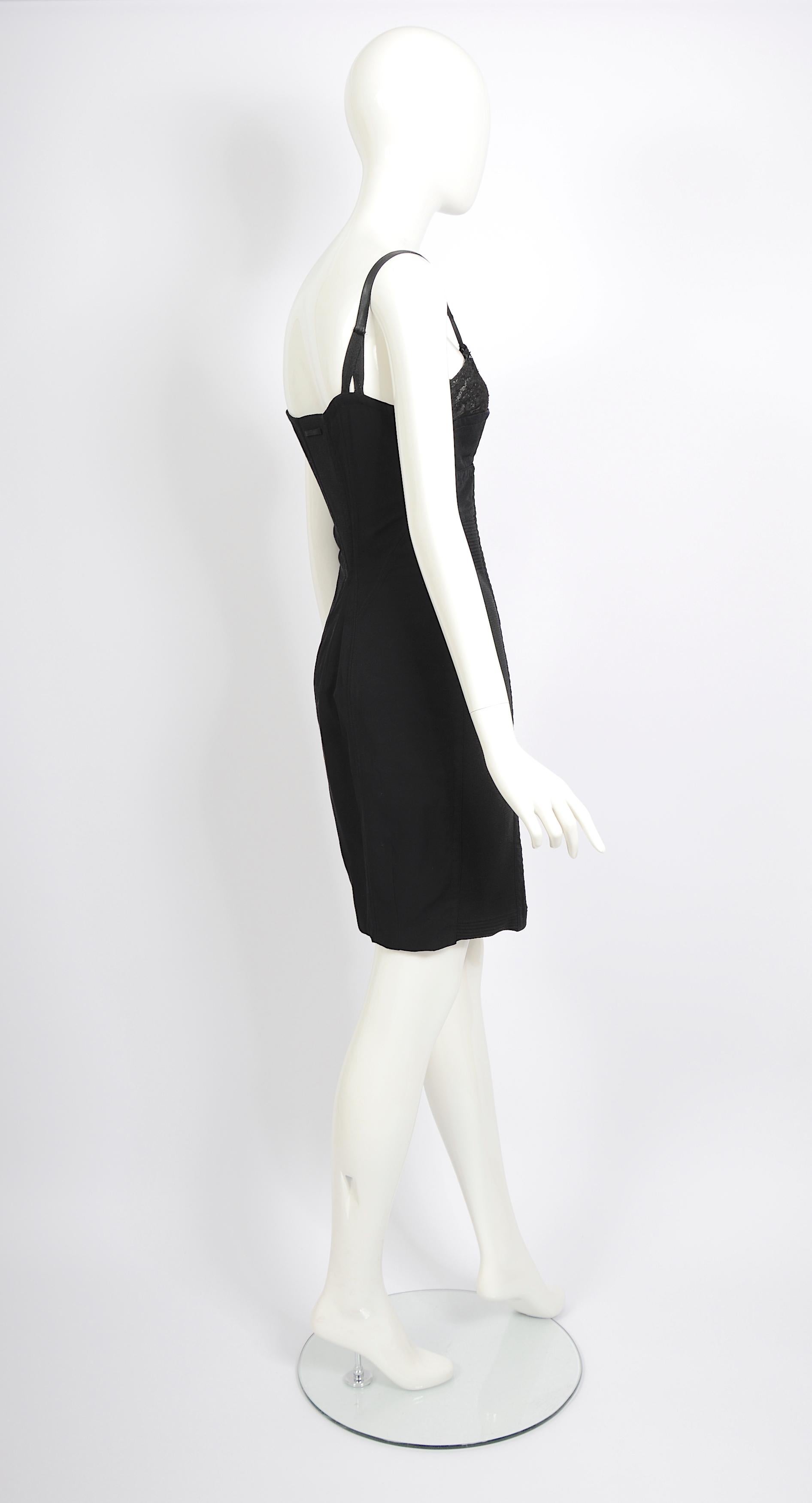 Jean Paul Gaultier 1990er Jahre Vintage Wichtiges Dessous Stil Korsett BH schwarzes Kleid Damen im Angebot