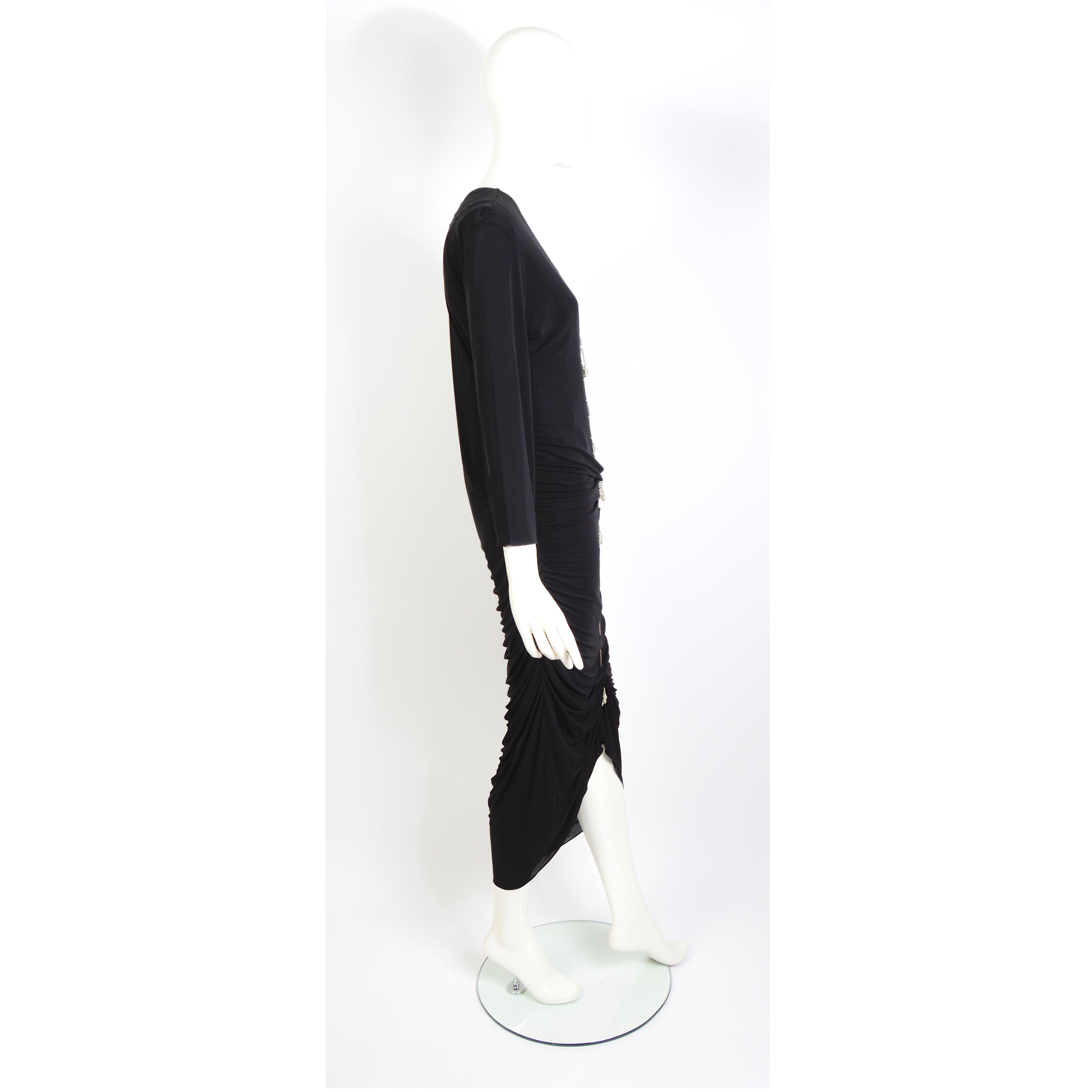 Jean Paul Gaultier 1990s vintage metal chain lace-up black draped jersey dress For Sale 5