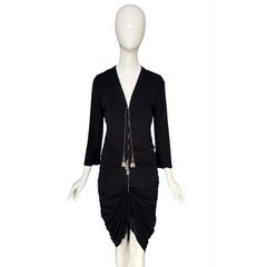 Jean Paul Gaultier 1990s vintage metal chain lace-up black draped jersey dress