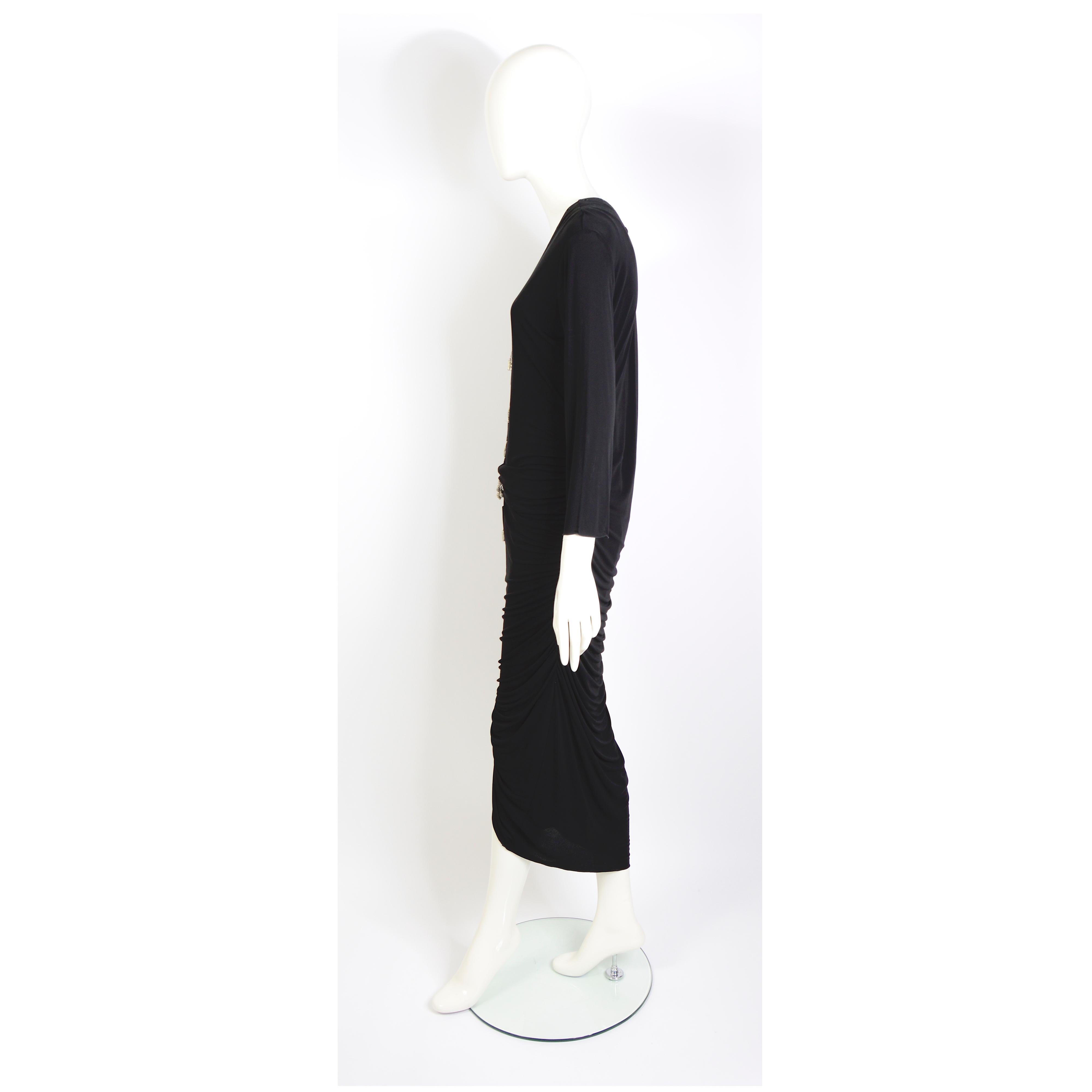 Women's Jean Paul Gaultier 1990s vintage metal chain lace-up black draped jersey dress For Sale