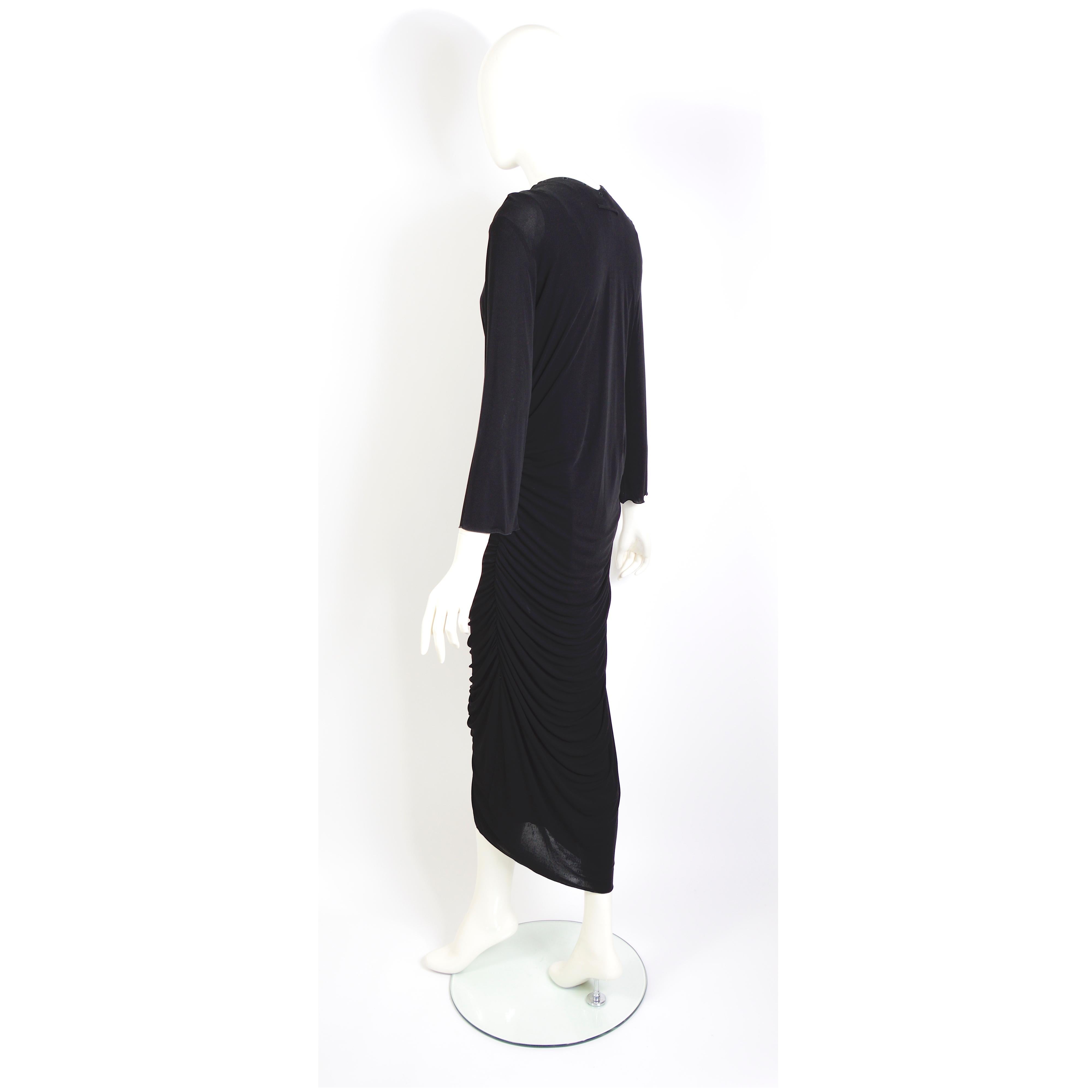 Jean Paul Gaultier 1990s vintage metal chain lace-up black draped jersey dress For Sale 1