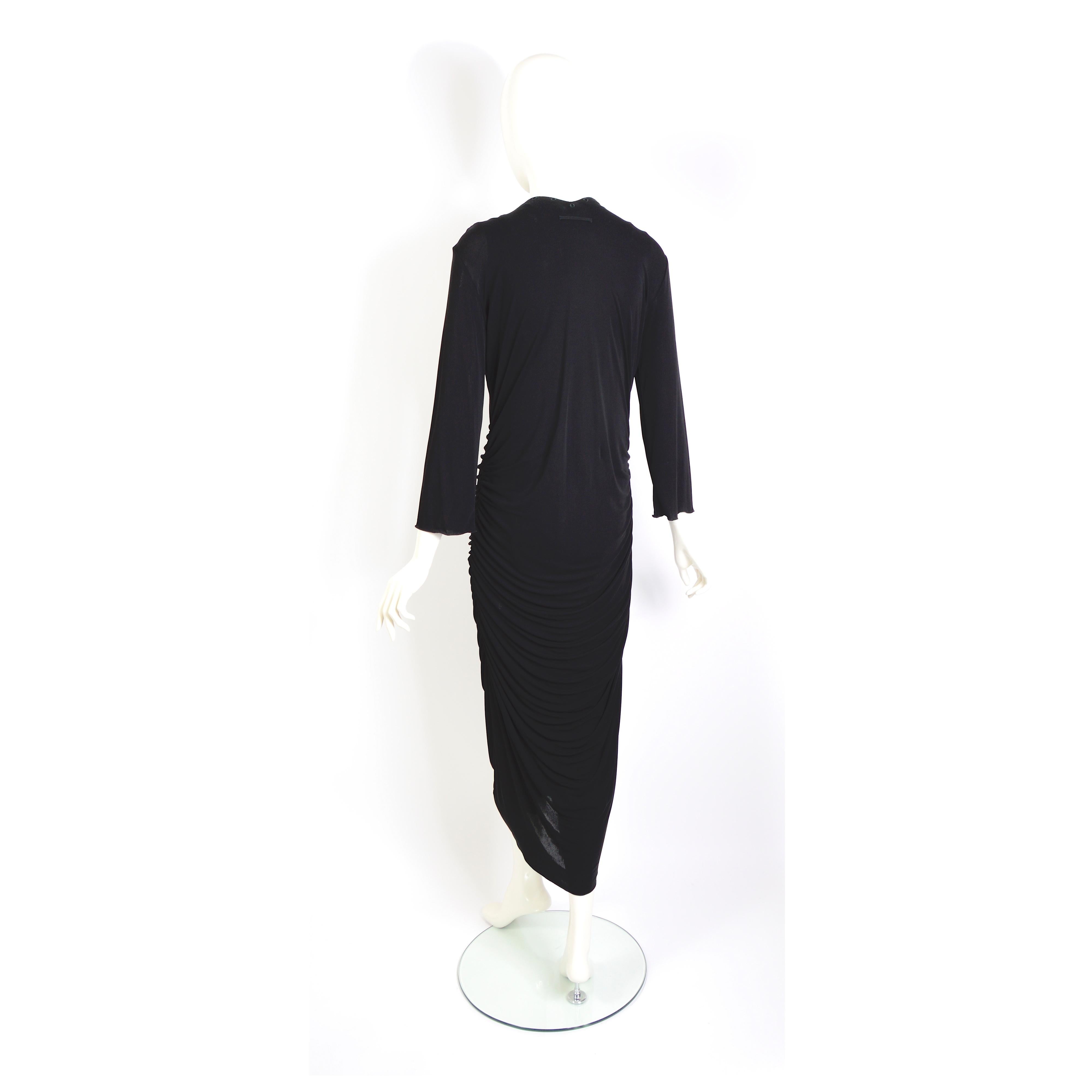 Jean Paul Gaultier 1990s vintage metal chain lace-up black draped jersey dress For Sale 2