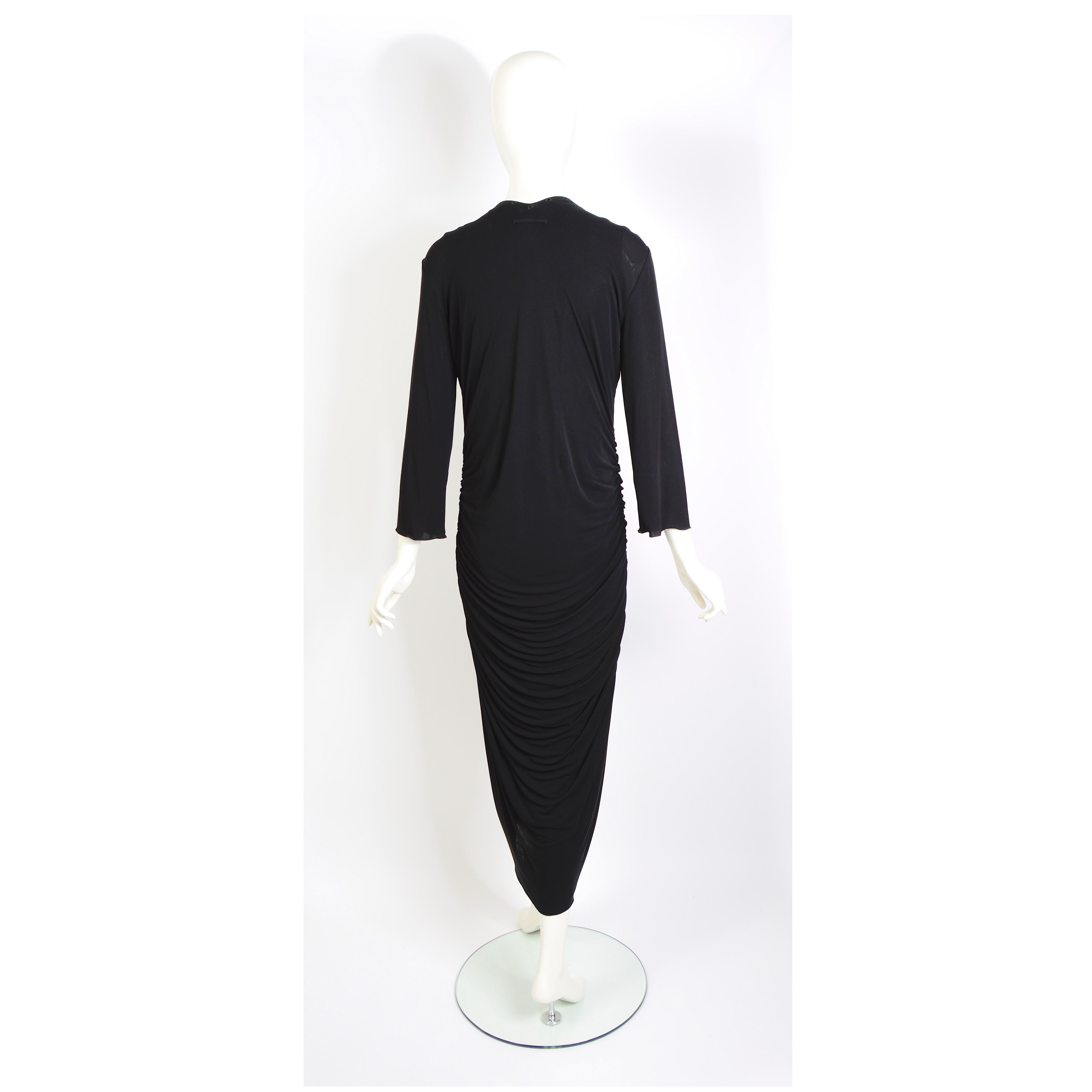 Jean Paul Gaultier 1990s vintage metal chain lace-up black draped jersey dress For Sale 3