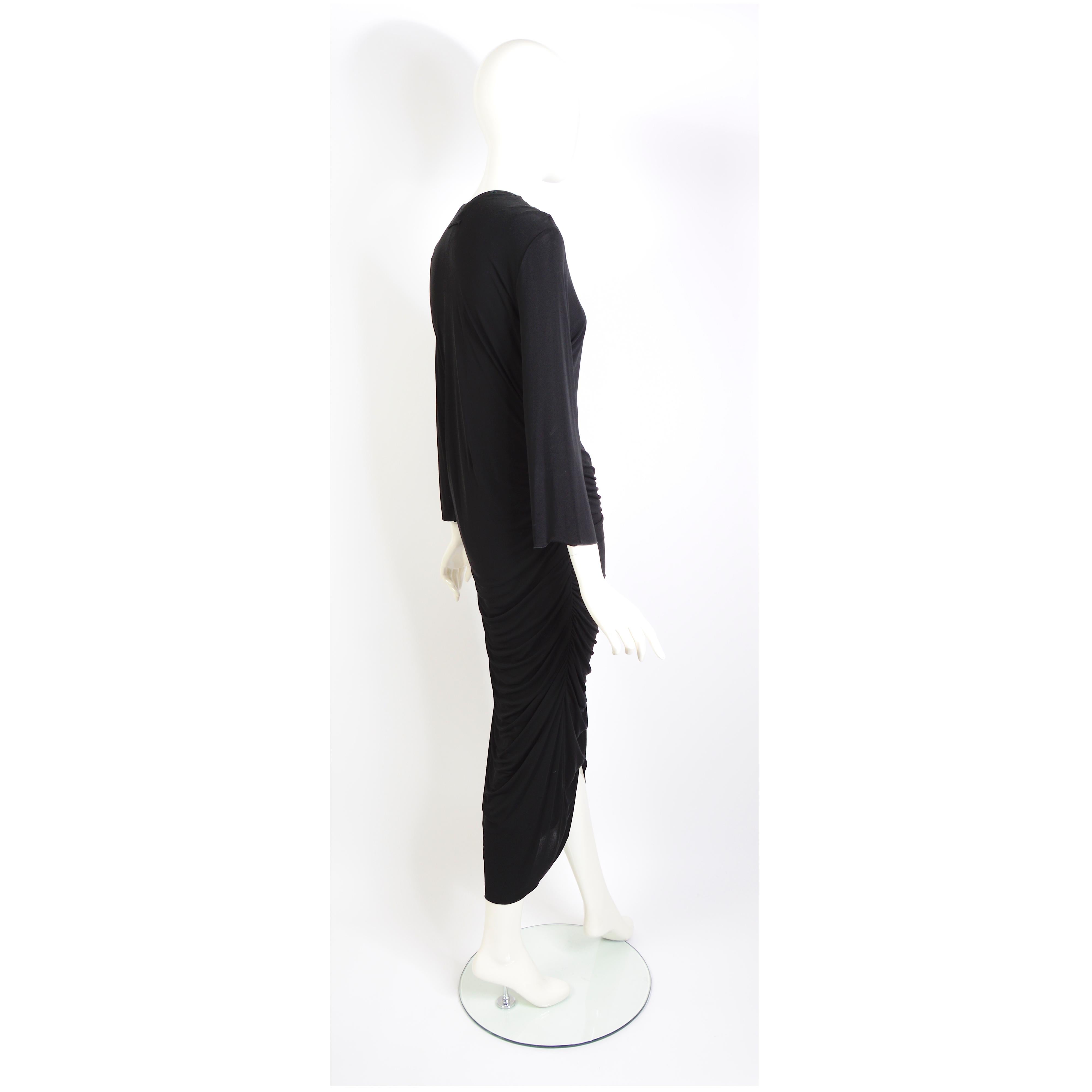 Jean Paul Gaultier 1990s vintage metal chain lace-up black draped jersey dress For Sale 4