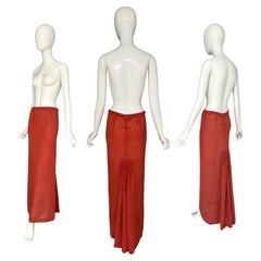 Jean Paul Gaultier 1990s Vintage Pleated Back Long Orange/Red Skirt