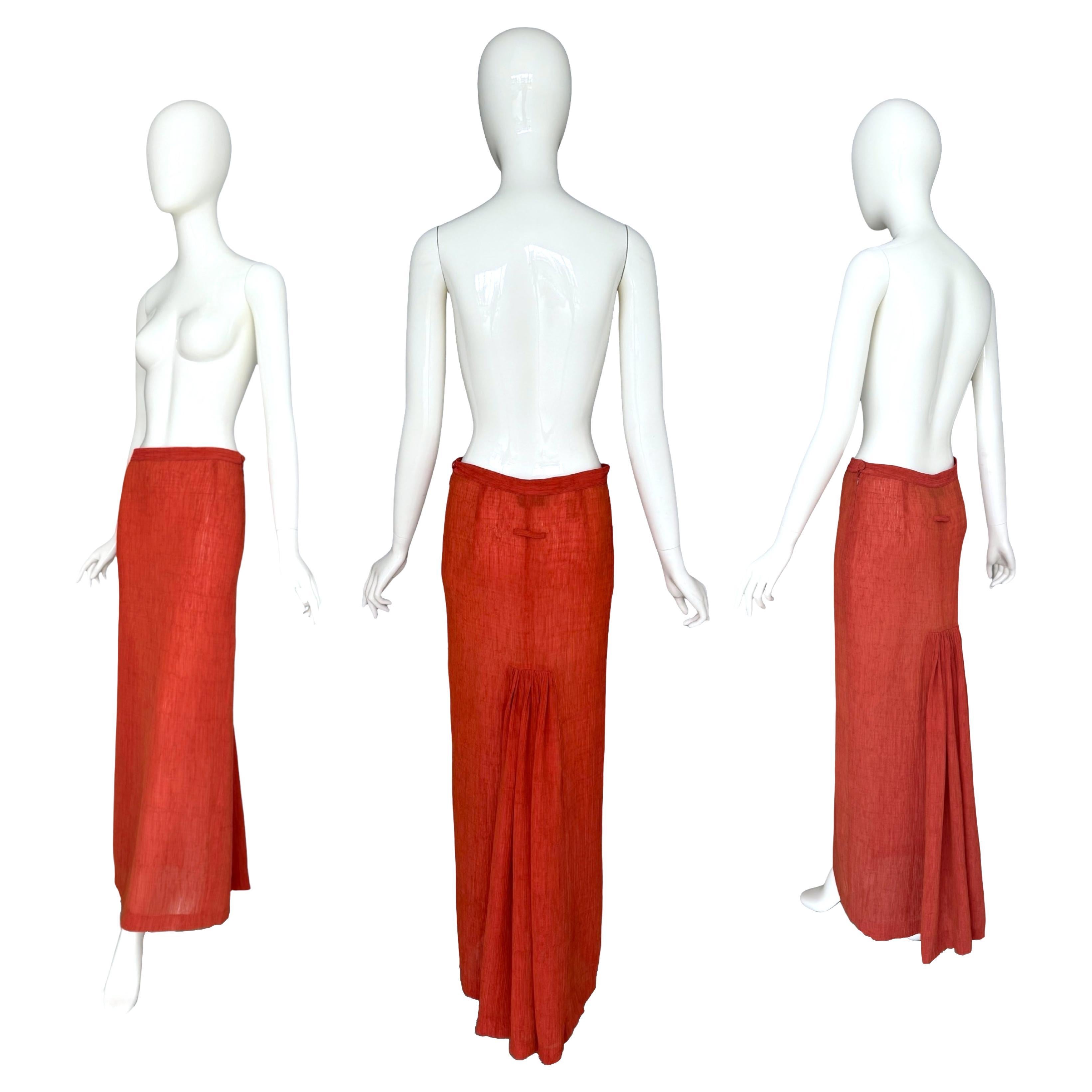 Jean Paul Gaultier 1990s Vintage Pleated Back Long Orange/Red Skirt