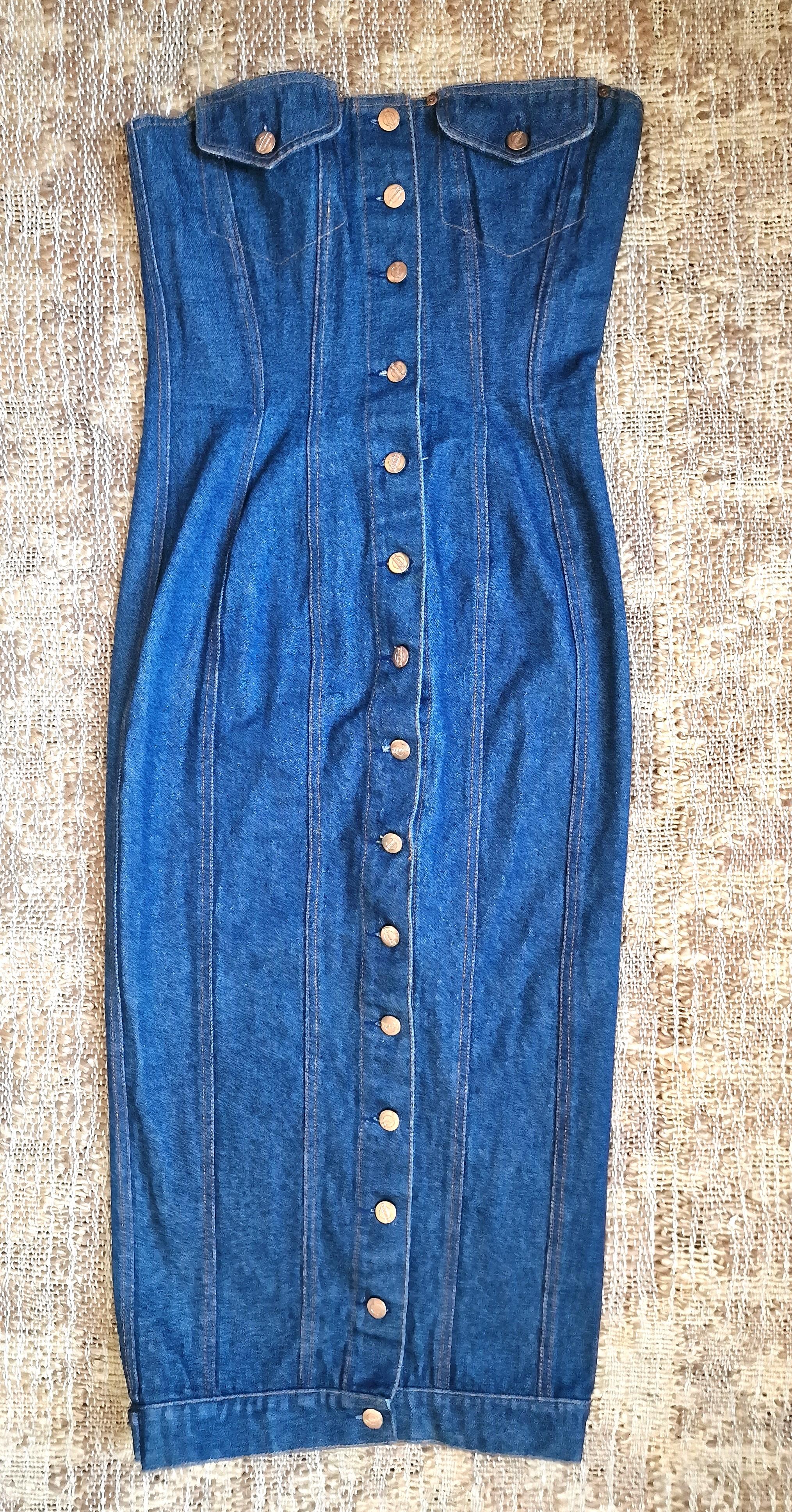 Women's or Men's Jean Paul Gaultier 1992 SS Junior Jean Denim Corset Bustier Medium Large Dress For Sale