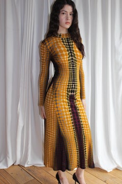 Jean Paul Gaultier 1995 iconic cyber dot print long sleeve maxi dress
