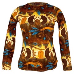 Jean-Paul Gaultier 1997 Printed Eye of Horus and Scarab Egyptian Mesh Top