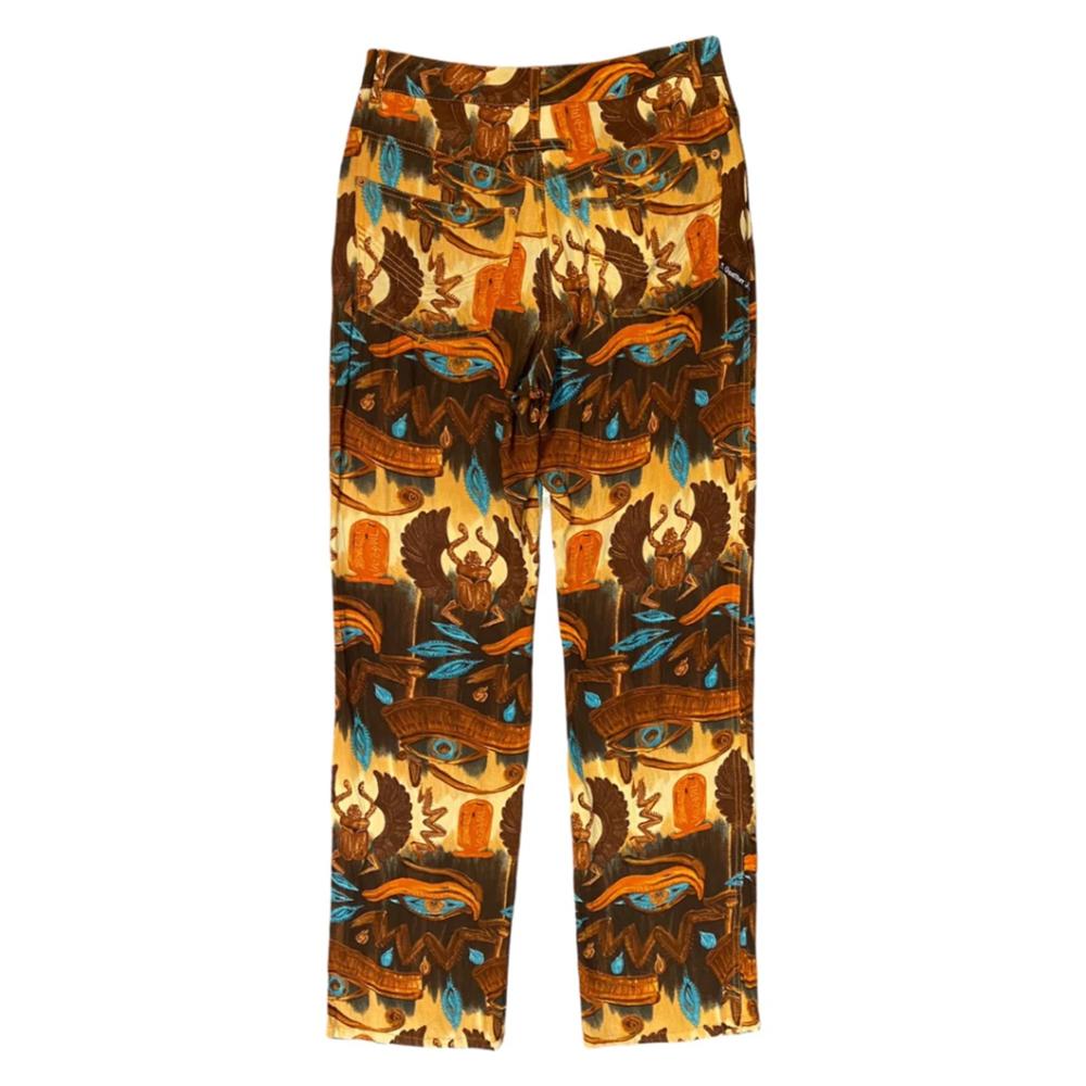 Jean-Paul Gaultier 1997 Pantalones egipcios estampados con el ojo de Horus y el escarabajo Marrón en venta