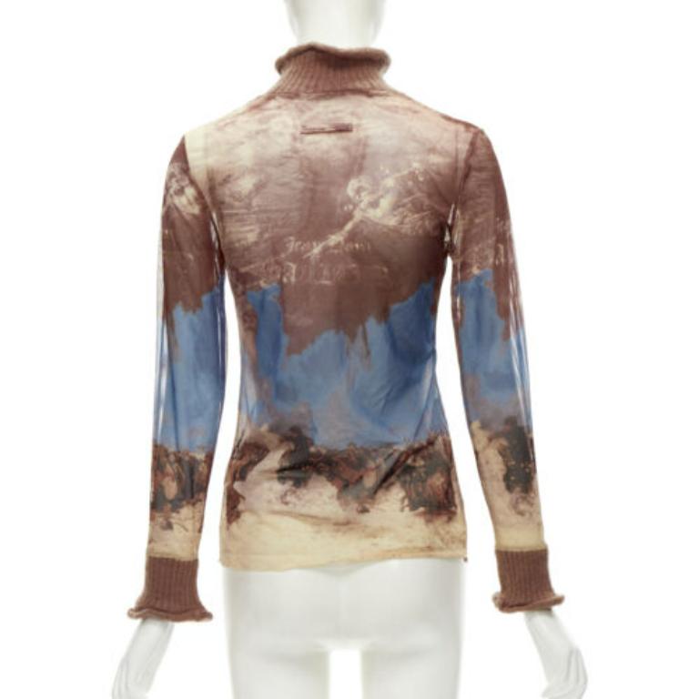 Jean-Paul Gaultier - Haut à col roulé en maille marron avec bordure CLASSIQUE, taille IT 40 S, 1998 Pour femmes en vente