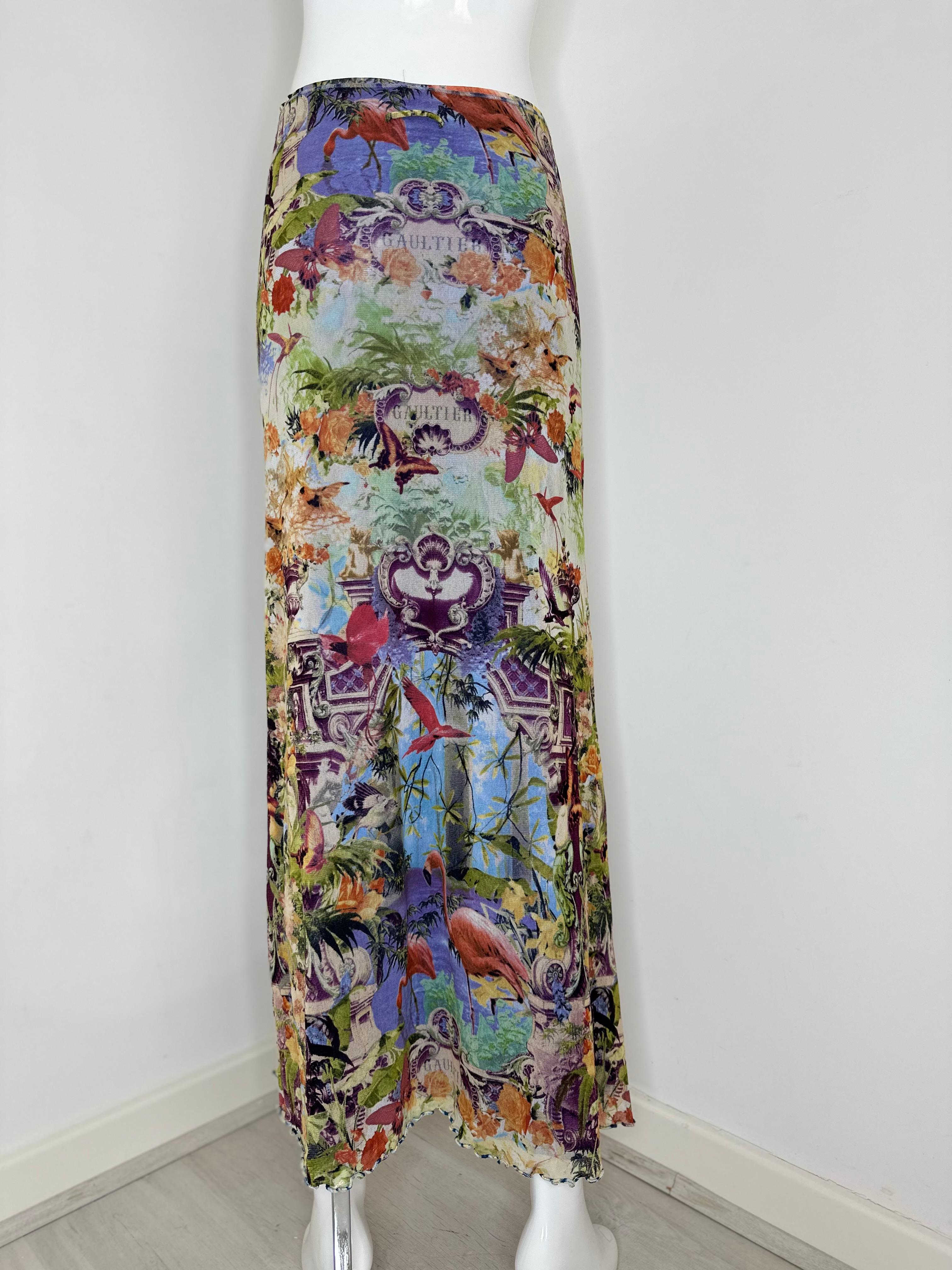 Jean Paul Gaultier 1999 flamingo mesh maxi skirt In Excellent Condition In North Miami, FL