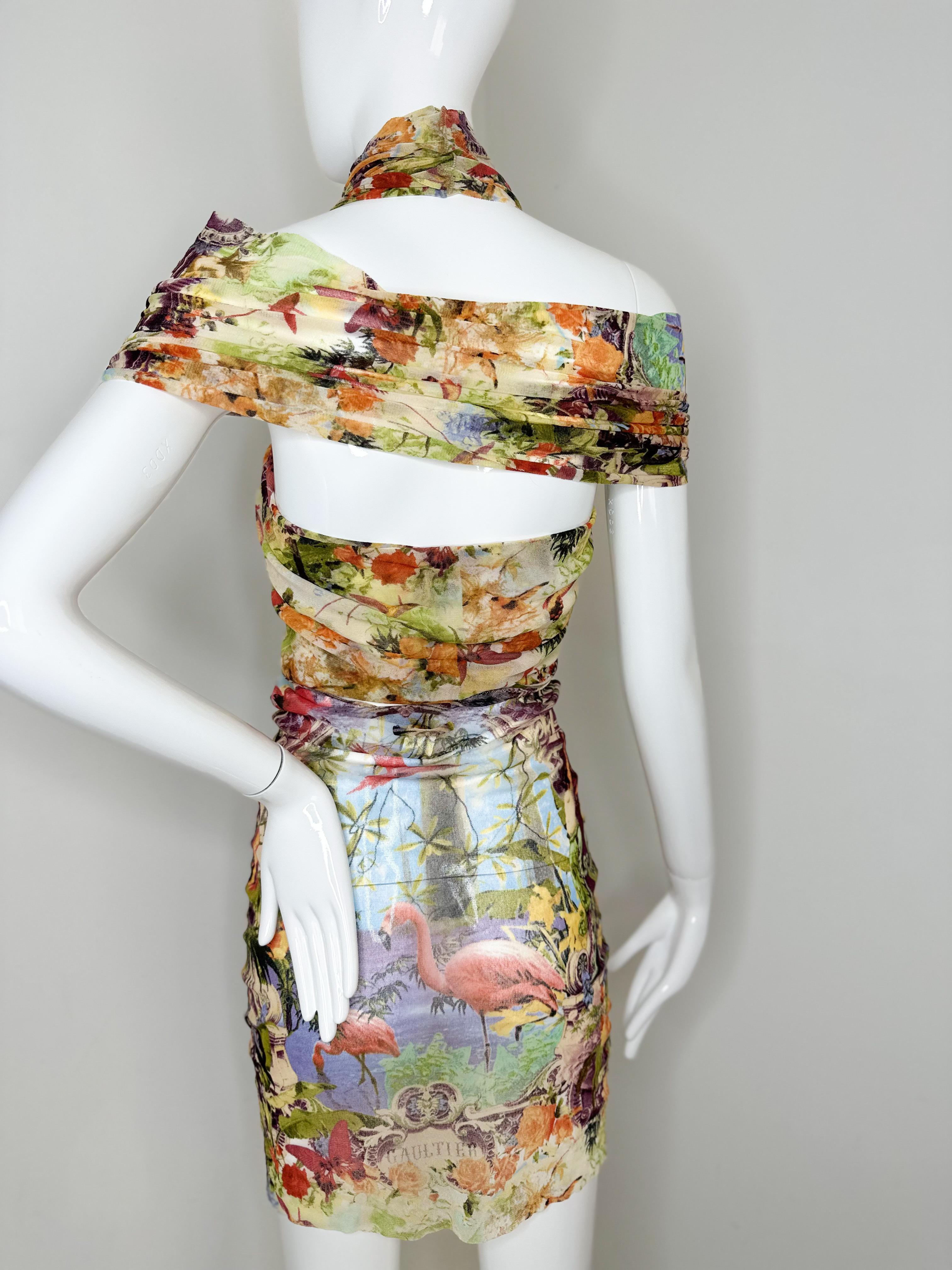 Jean Paul Gaultier 1999 flamingo mesh mini dress In Excellent Condition In North Miami, FL
