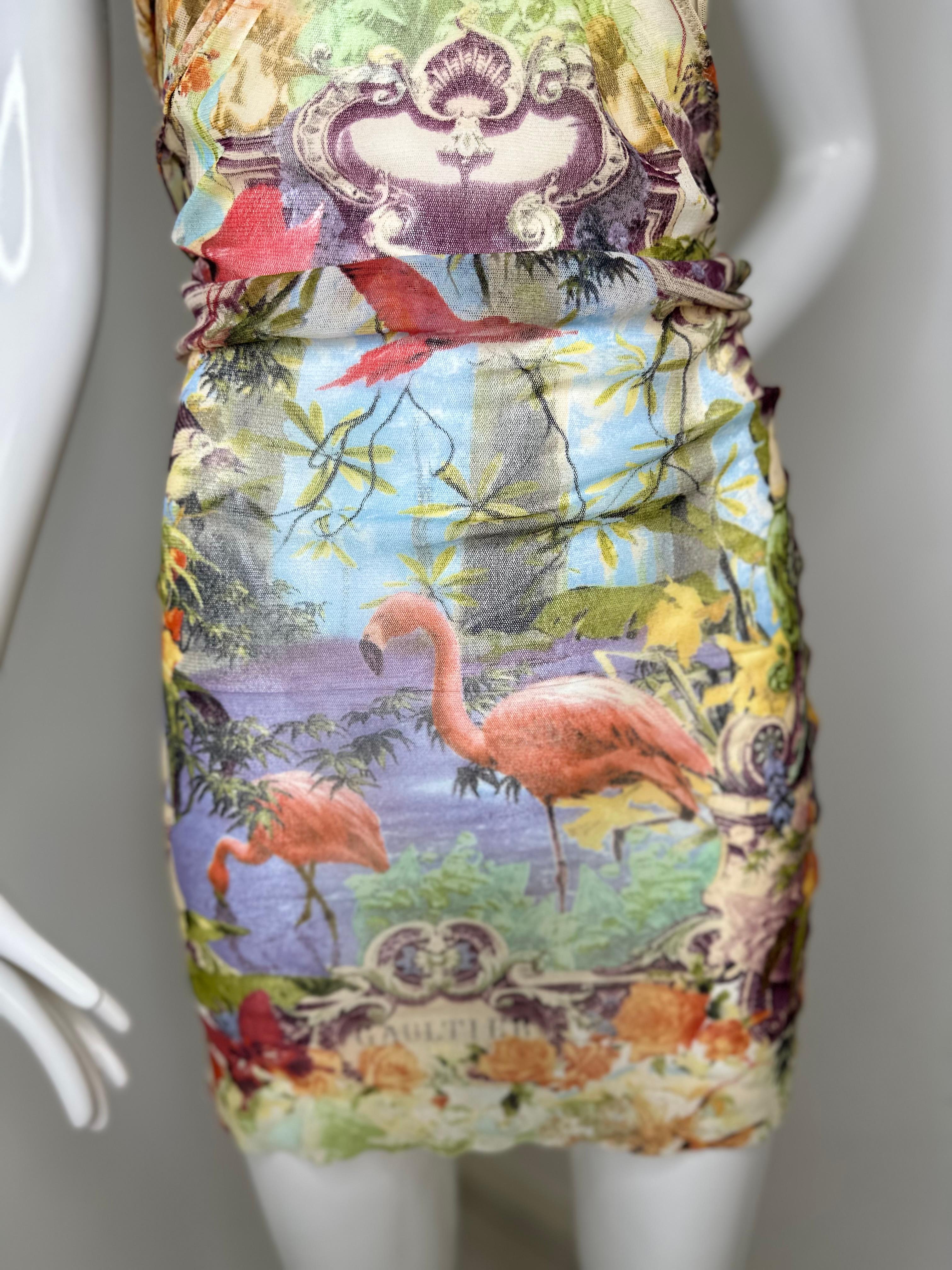 Jean Paul Gaultier 1999 flamingo mesh mini dress 4