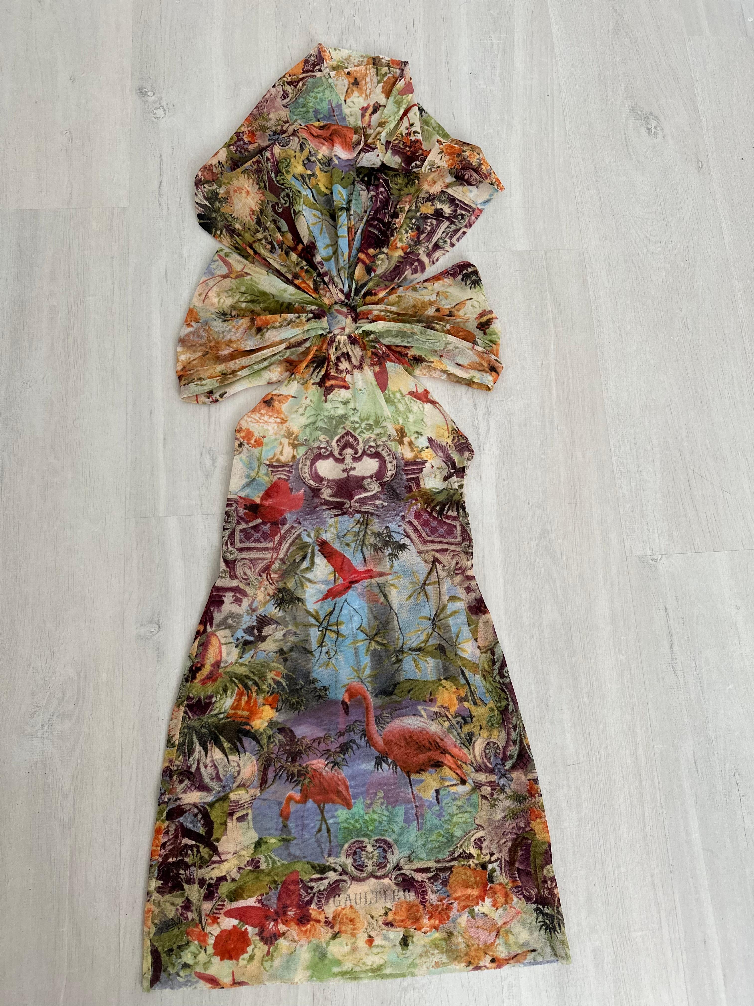 Jean Paul Gaultier 1999 flamingo mesh mini tropical dress 2
