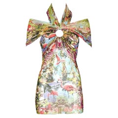 Jean Paul Gaultier 1999 flamingo mesh mini tropical dress