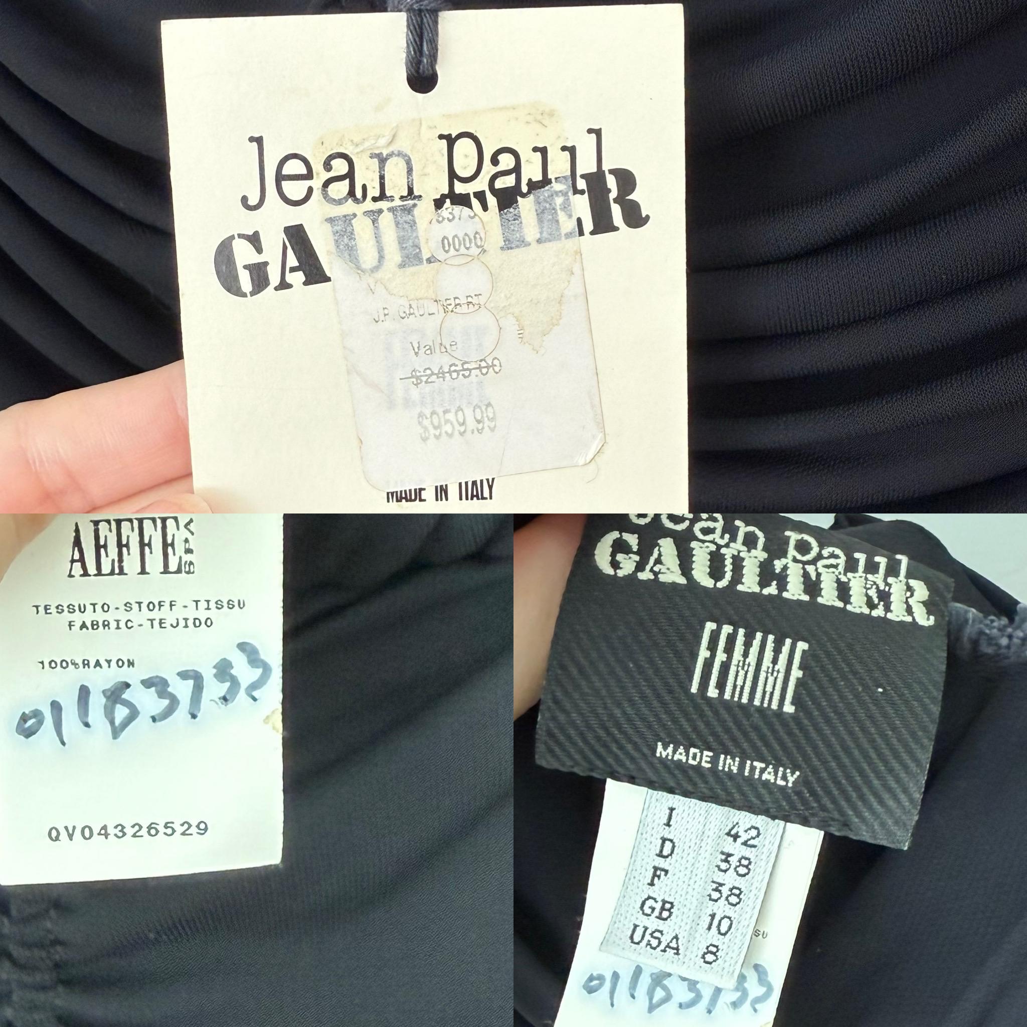 JEAN PAUL GAULTIER $2, 695 Vintage Black Ruched Evening Gown Maxi Dress In New Condition For Sale In Leonardo, NJ
