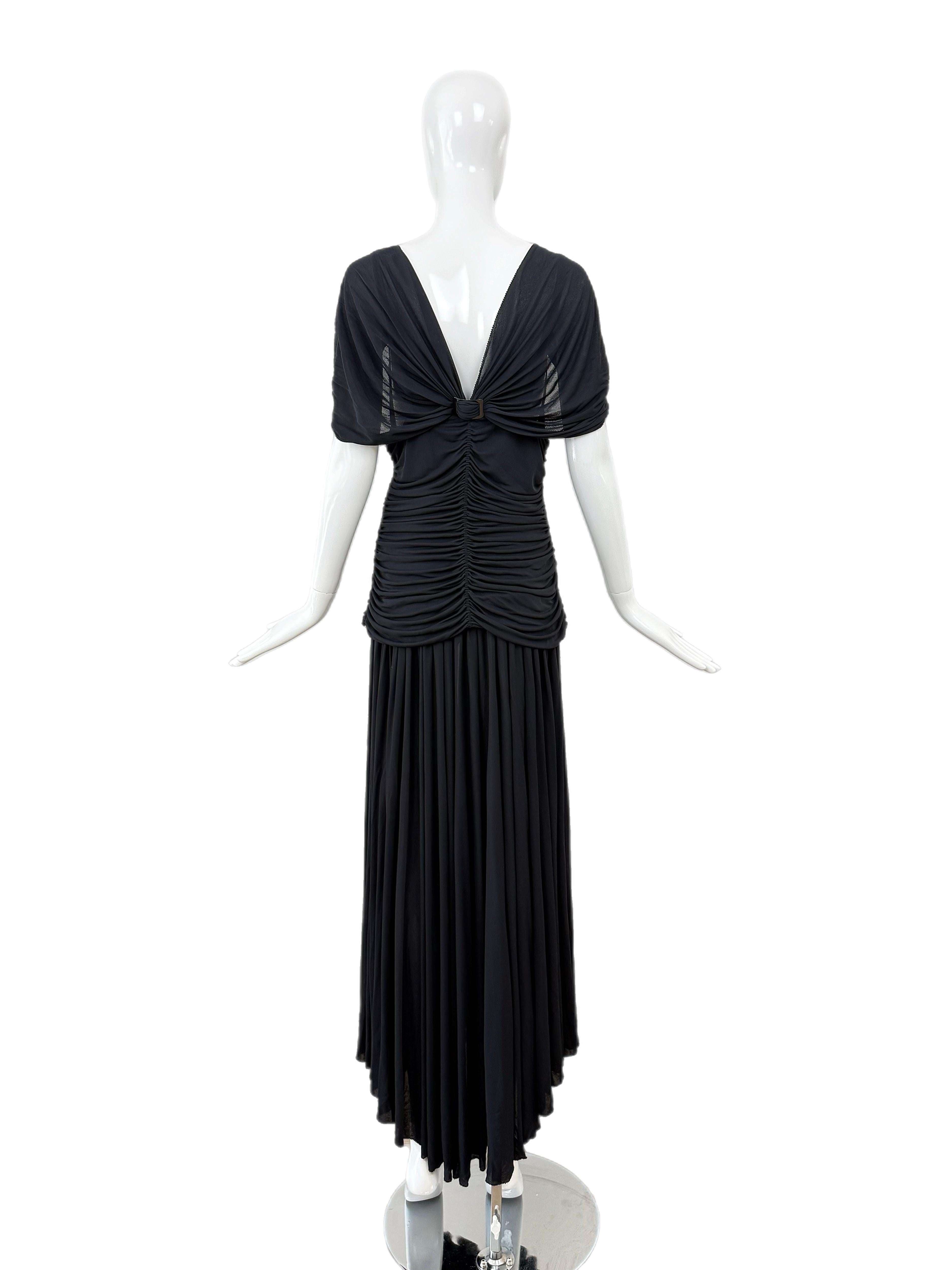 Women's JEAN PAUL GAULTIER $2, 695 Vintage Black Ruched Evening Gown Maxi Dress For Sale