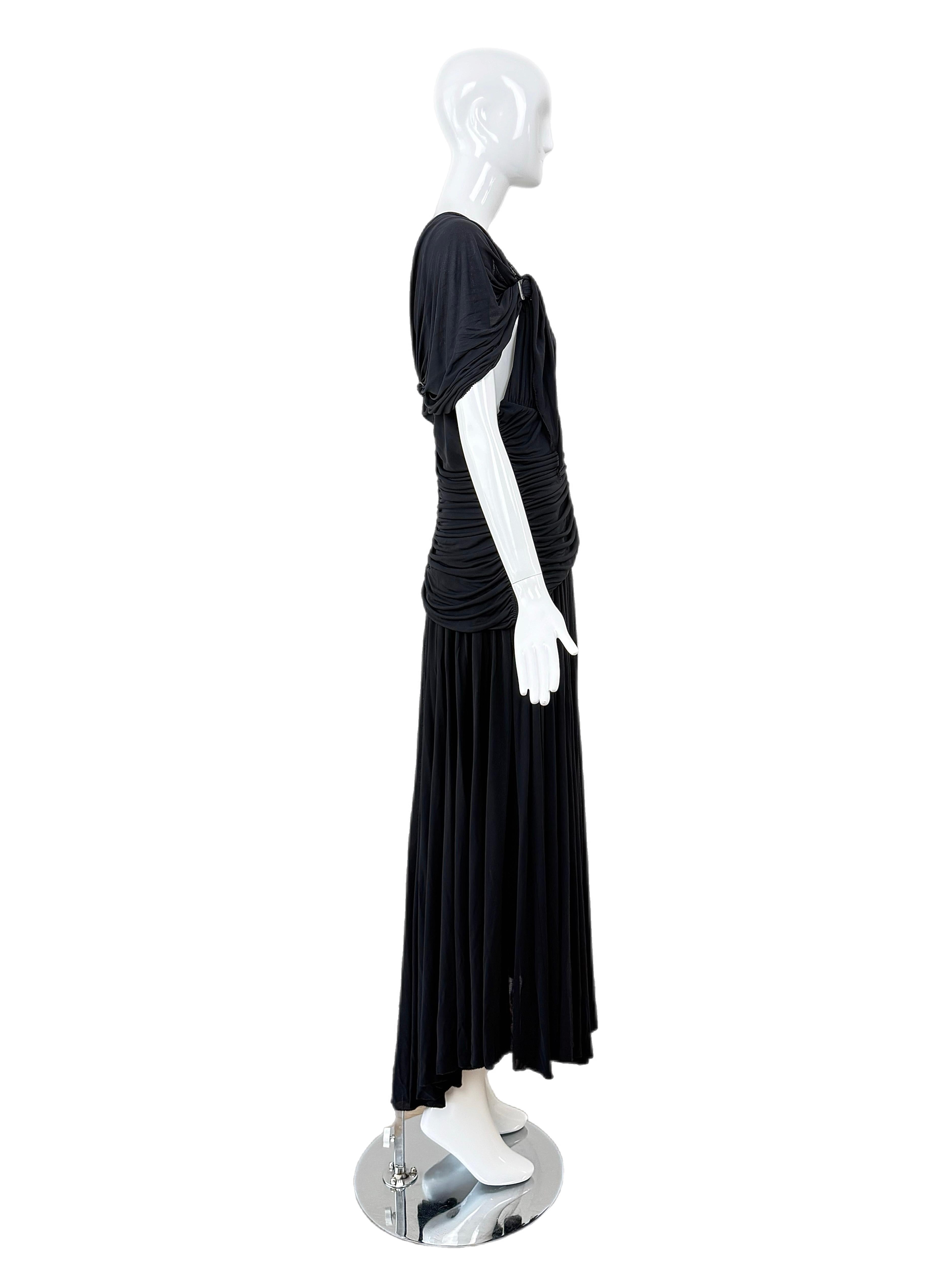 JEAN PAUL GAULTIER $2, 695 Vintage Black Ruched Evening Gown Maxi Dress For Sale 1