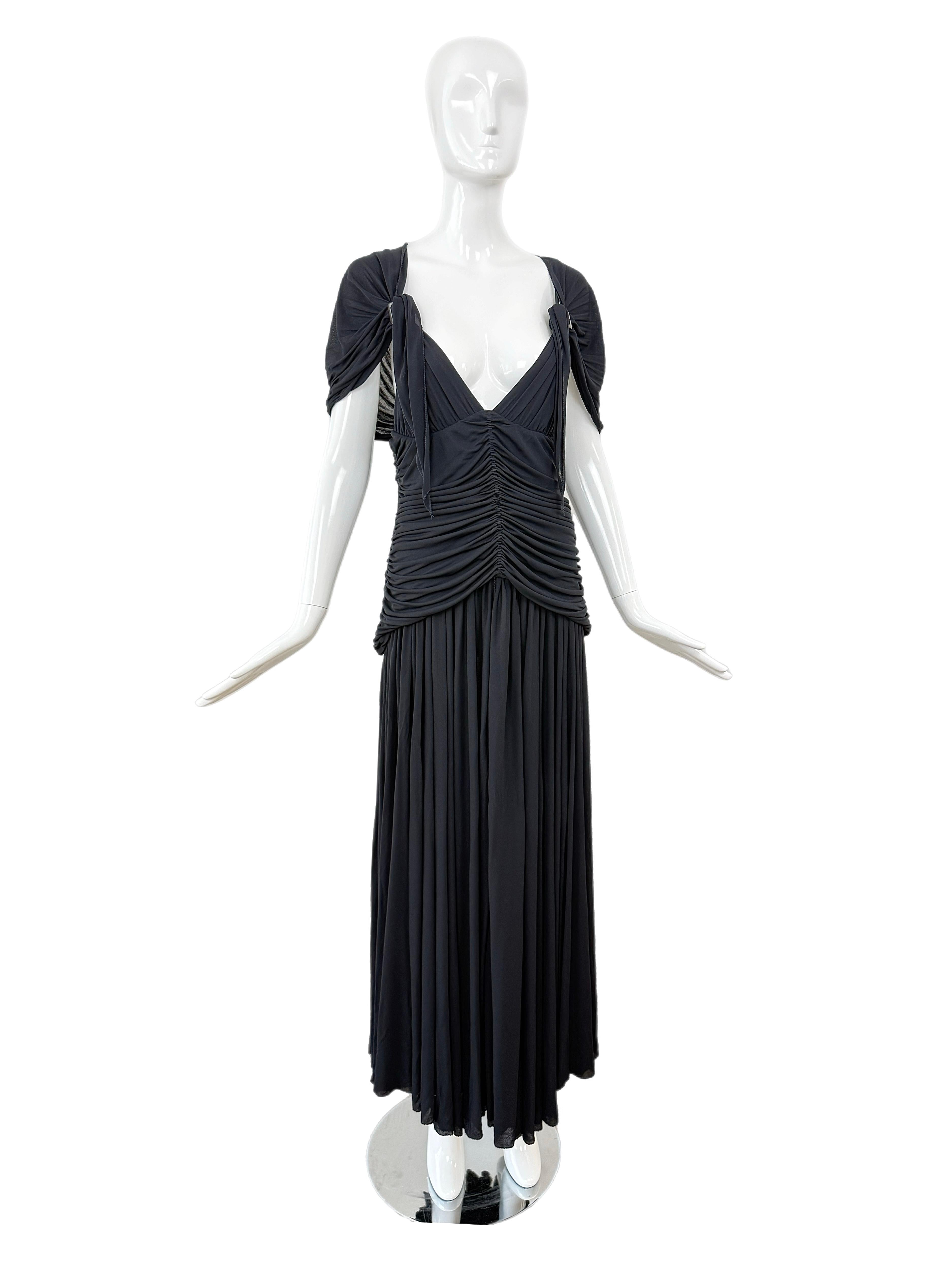 JEAN PAUL GAULTIER $2, 695 Vintage Black Ruched Evening Gown Maxi Dress For Sale 2