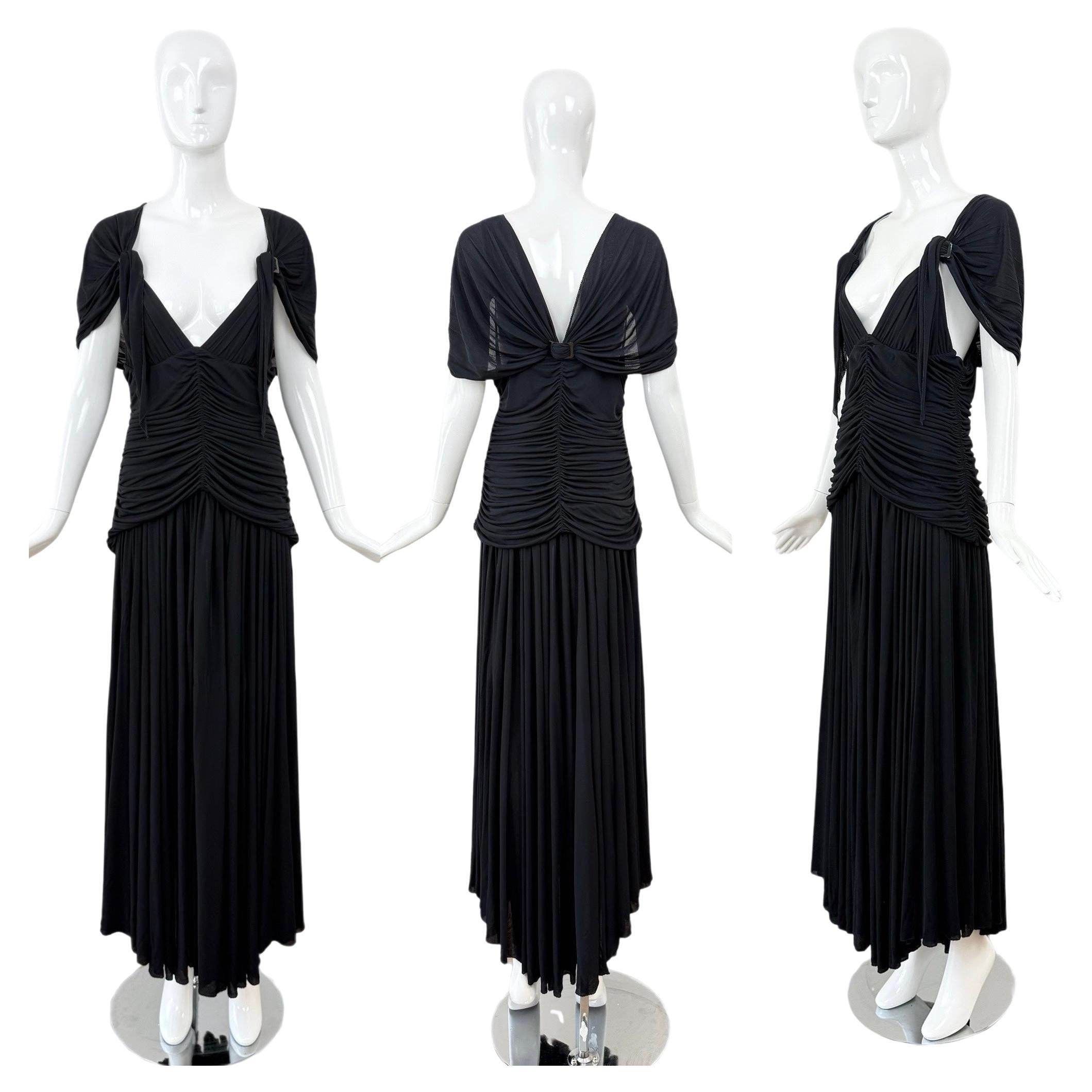 JEAN PAUL GAULTIER $2, 695 Vintage Black Ruched Evening Gown Maxi Dress For Sale