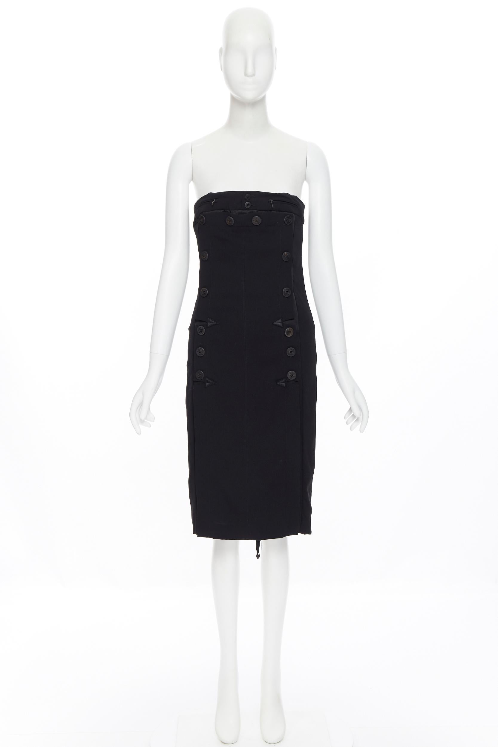 Black JEAN PAUL GAULTIER 2 black nautical button double breasted strapless dress IT42