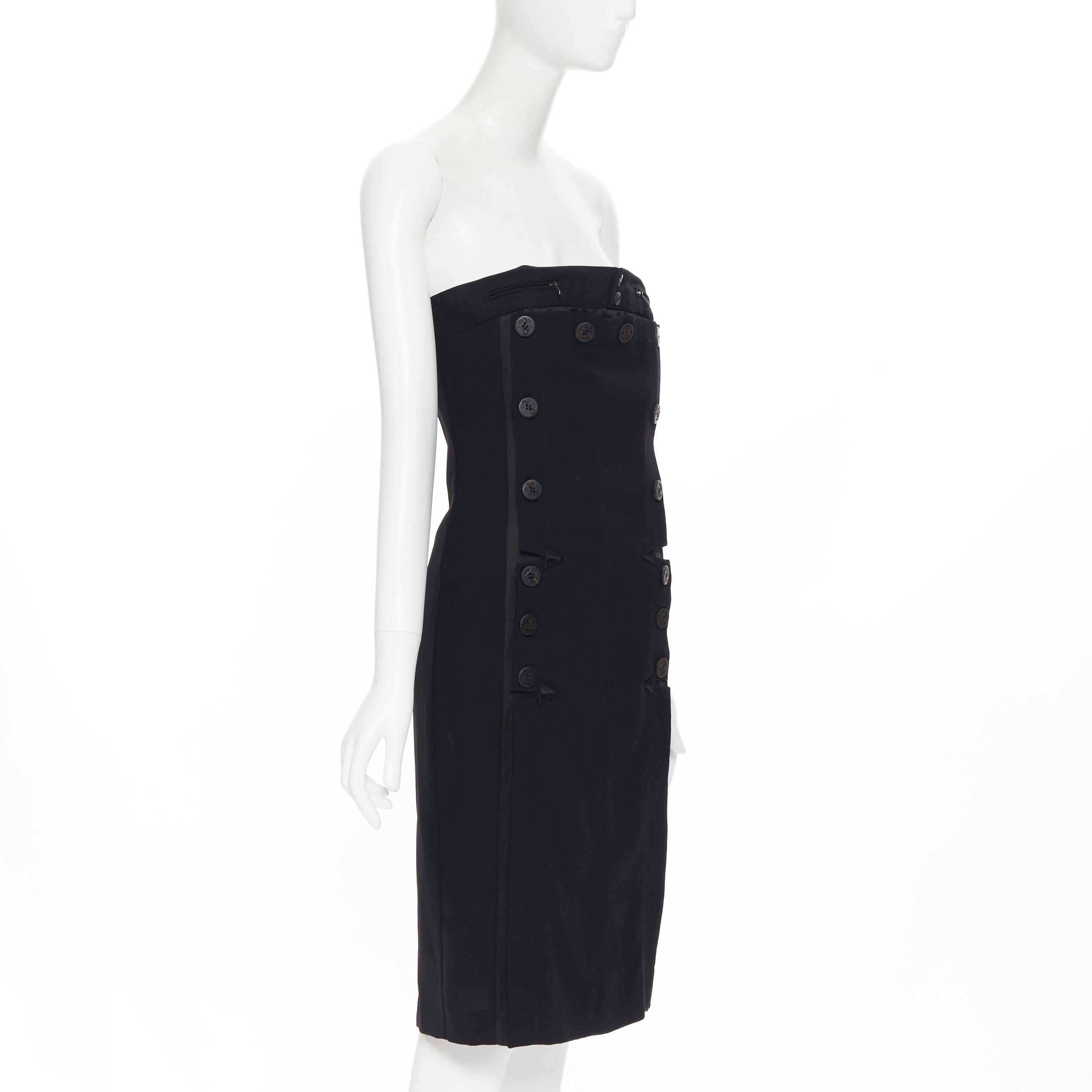 JEAN PAUL GAULTIER 2 black nautical button double breasted strapless dress IT42 In Good Condition In Hong Kong, NT