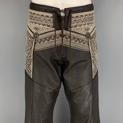 JEAN PAUL GAULTIER 2000 Size 34 Brown White Embroiderey Studed Leather Pants