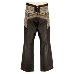JEAN PAUL GAULTIER 2000 Size 34 Brown White Embroiderey Studed Leather Pants