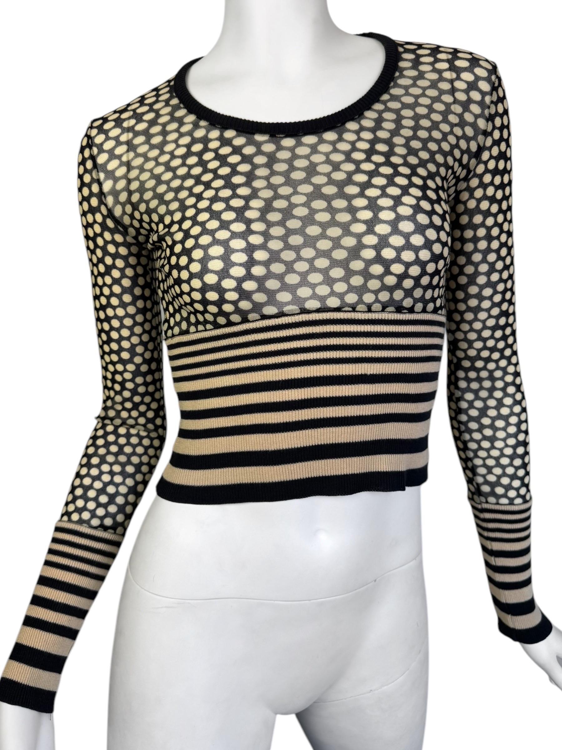 Black JEAN PAUL GAULTIER 2000s BEIGE & BLACK MESH POLKA DOT TOP