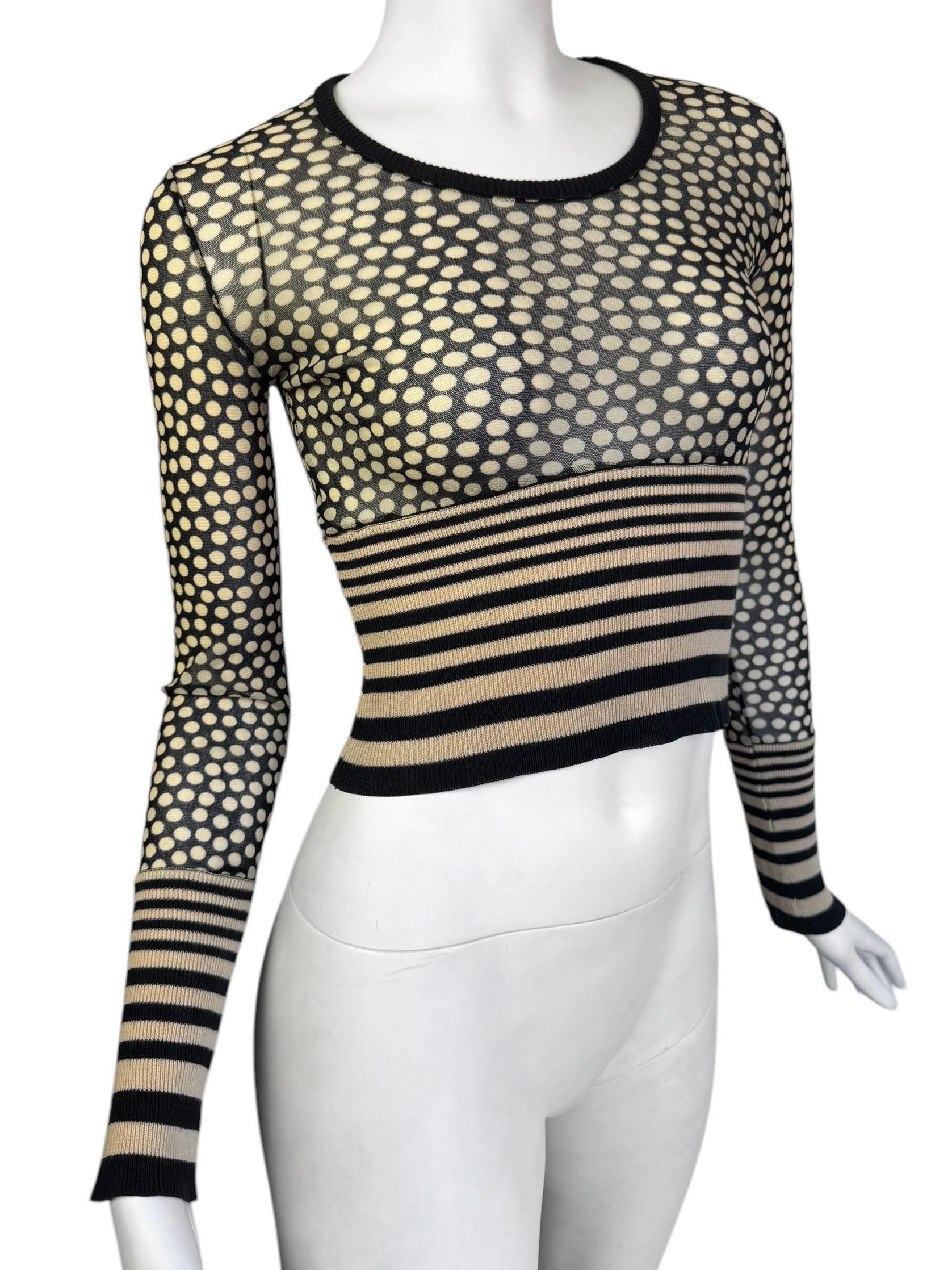JEAN PAUL GAULTIER 2000s BEIGE & BLACK MESH POLKA DOT TOP In Excellent Condition In PARIS, FR