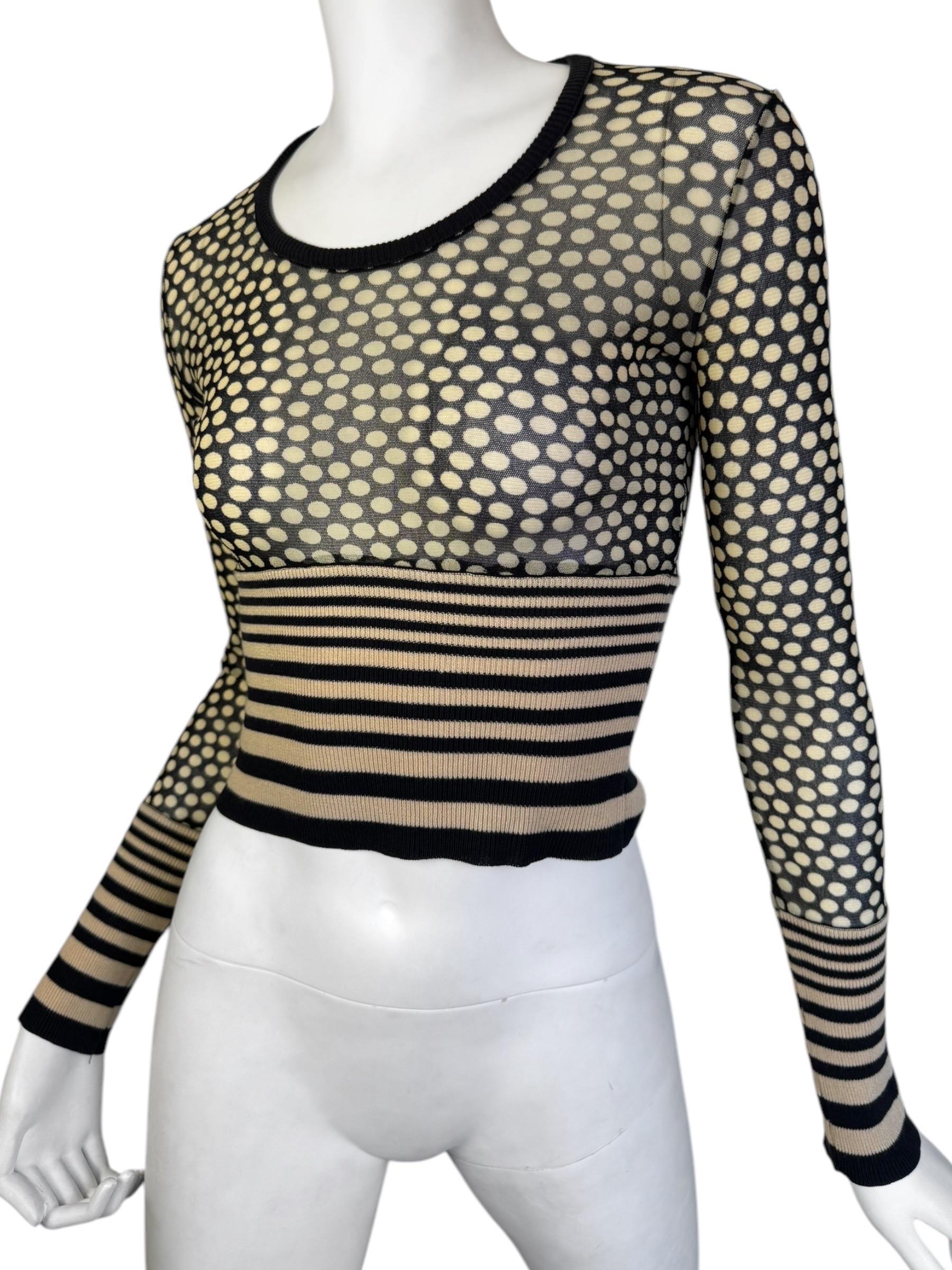Women's or Men's JEAN PAUL GAULTIER 2000s BEIGE & BLACK MESH POLKA DOT TOP